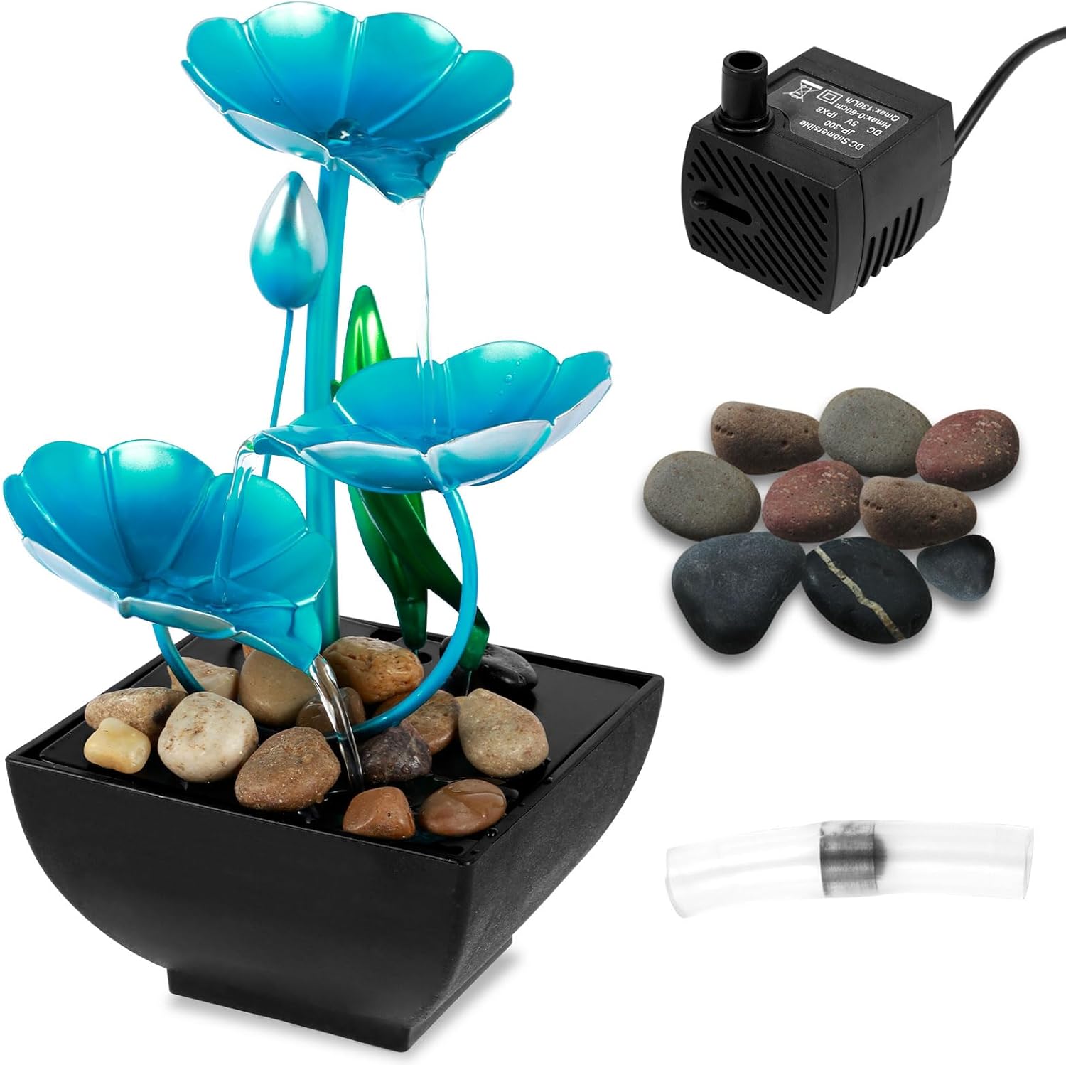 Blue USB Powered Mini Water Lily Tabletop Fountain