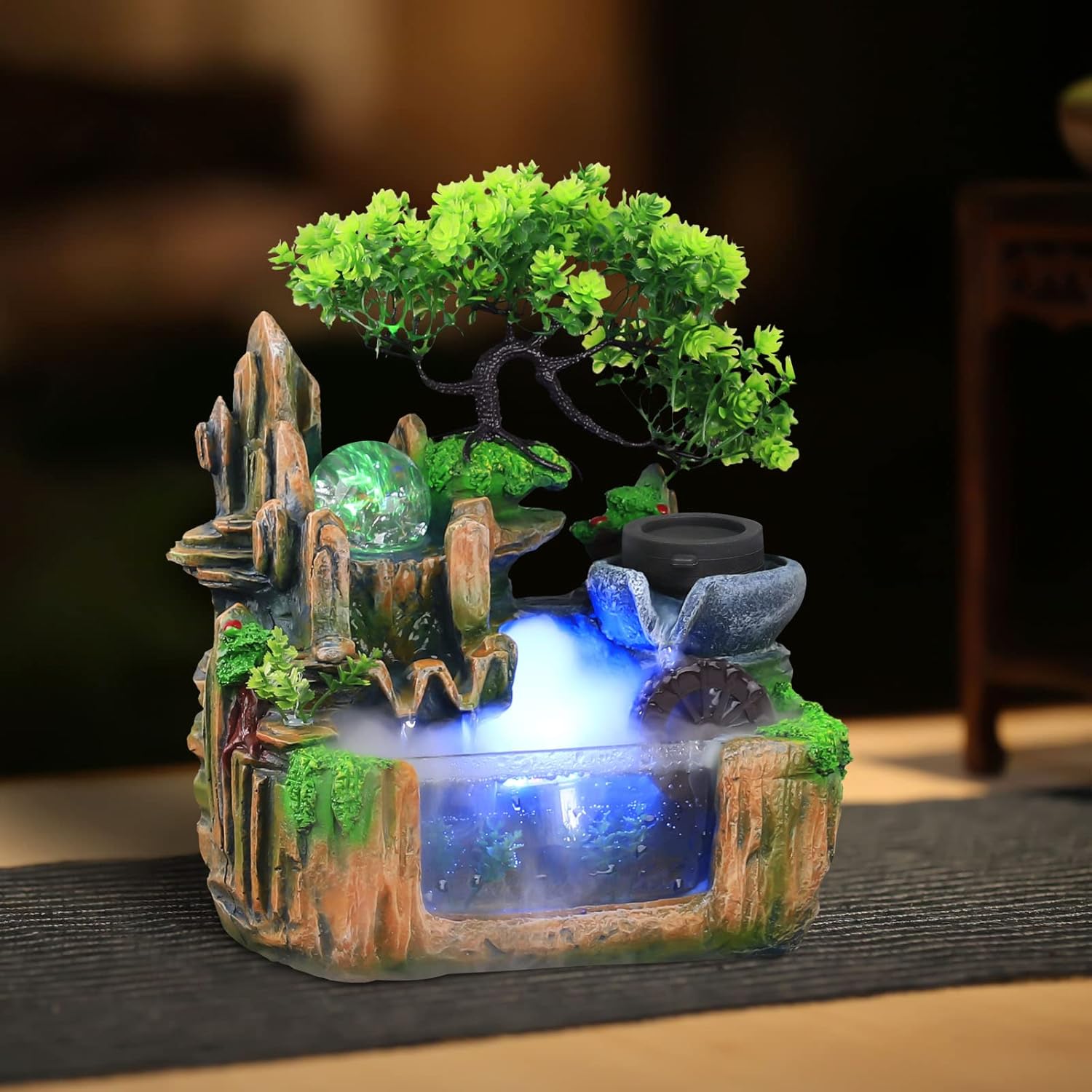 Ageanbri Tabletop Fountain with LED and Automatic Pump
