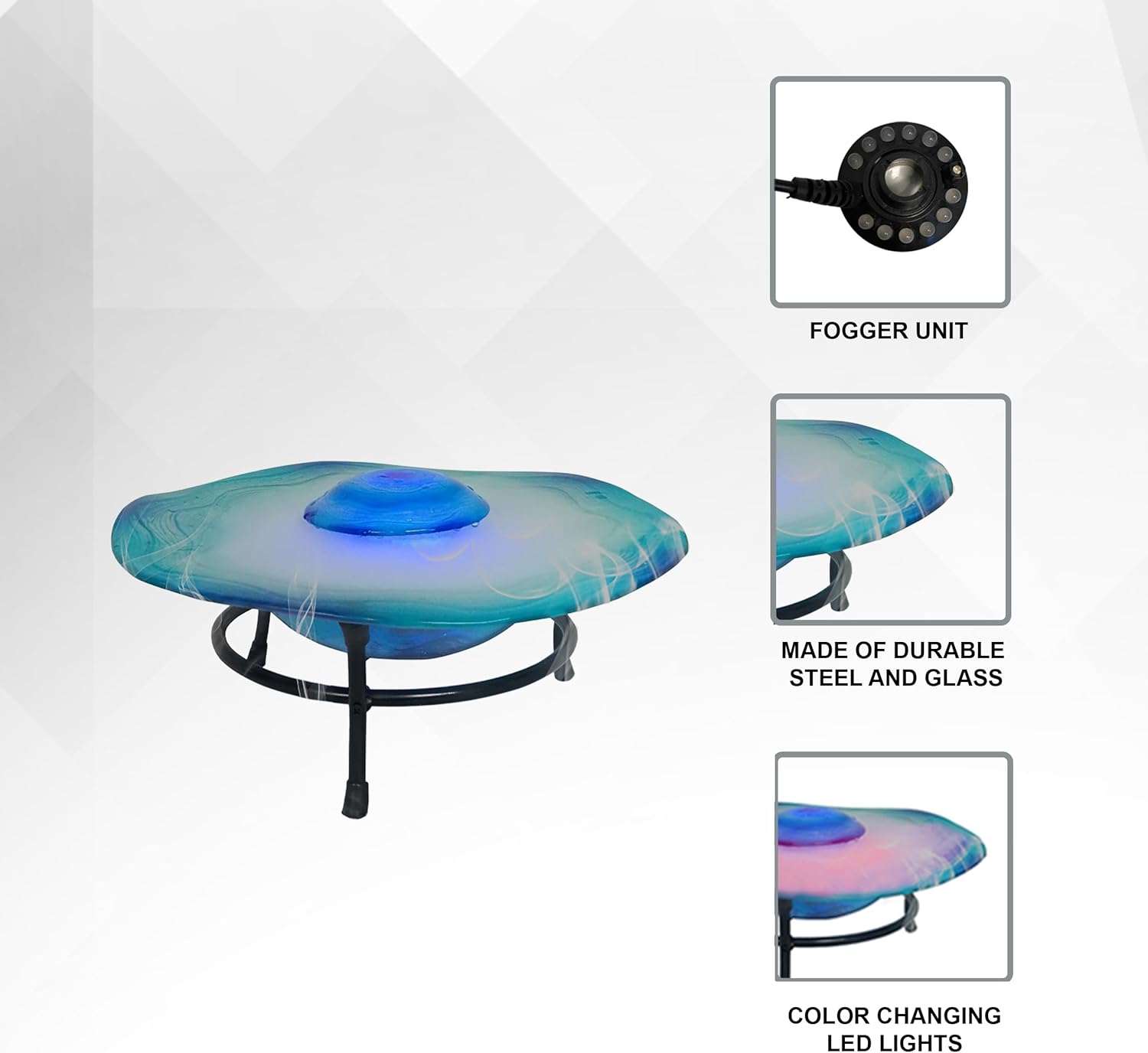 XBrand 8-Inch Tabletop Mist Fountain with 12 Color-Changing LED Lights and Inline Control