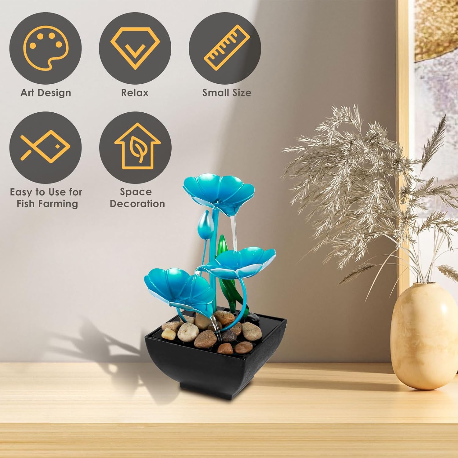 Blue USB Powered Mini Water Lily Tabletop Fountain