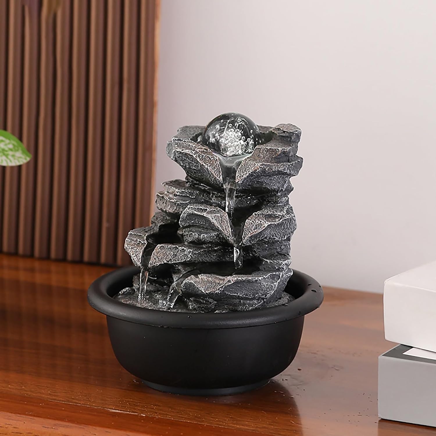 Zen Tabletop Water Fountain with Crystal Ball for Home and Meditation