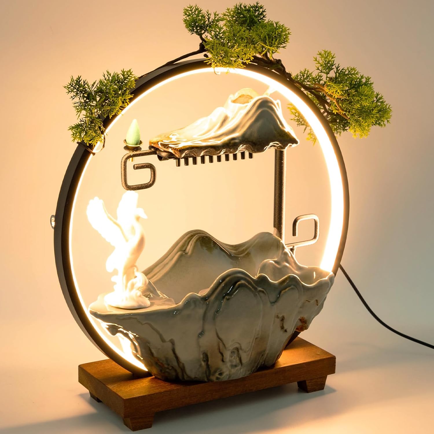 Type9 Fountain Waterfall Tabletop with LED Light and Automatic Pump