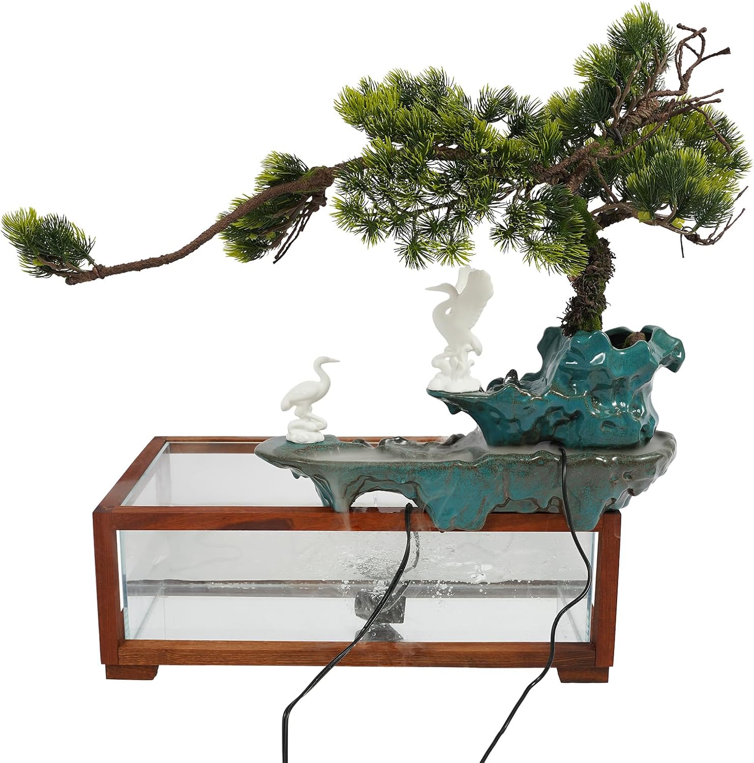 Elegant Desktop Waterfall Fountain with Fish Tank and LED Light
