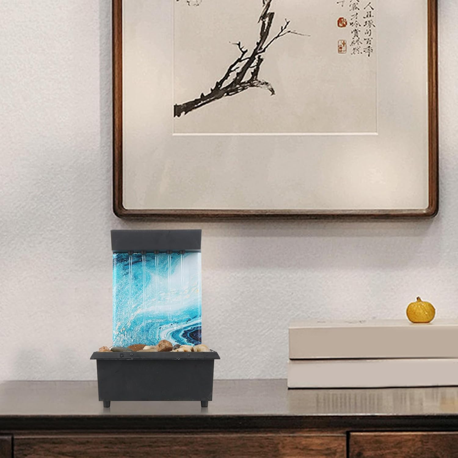 Desk Water Fountain with Pebble Decor USBBattery Operated Mini Waterfall for Home Office