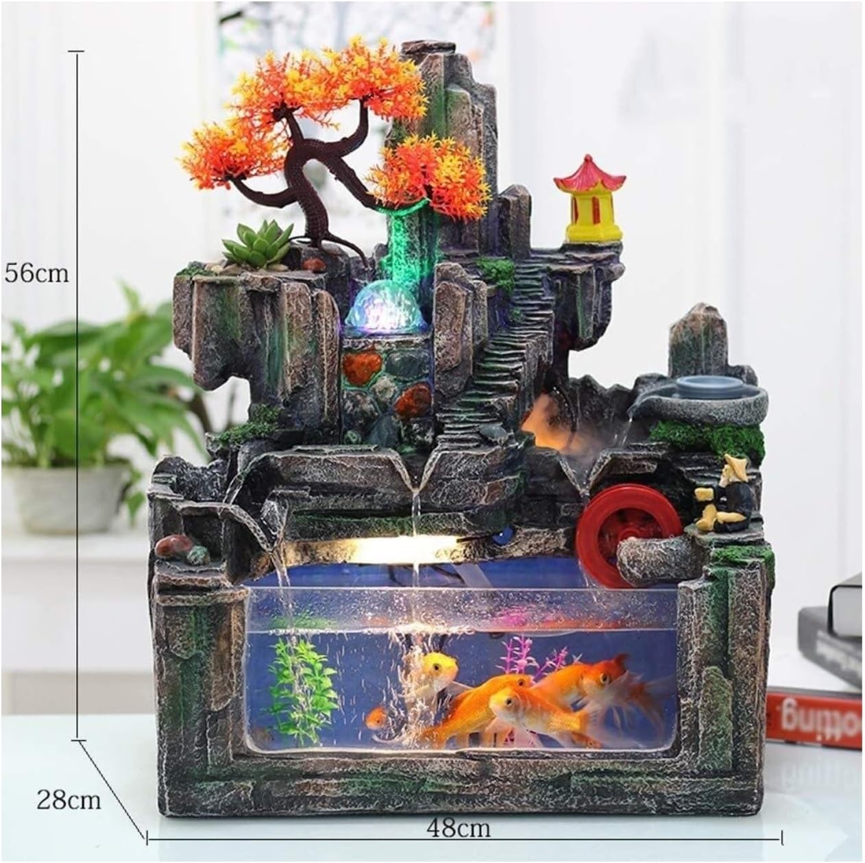 DHAEY Tabletop Fountain with Resin Rockery and Water Flow