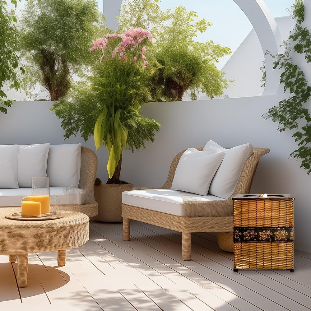 Indoor Rattan Water Fountain with LED Light Yellow