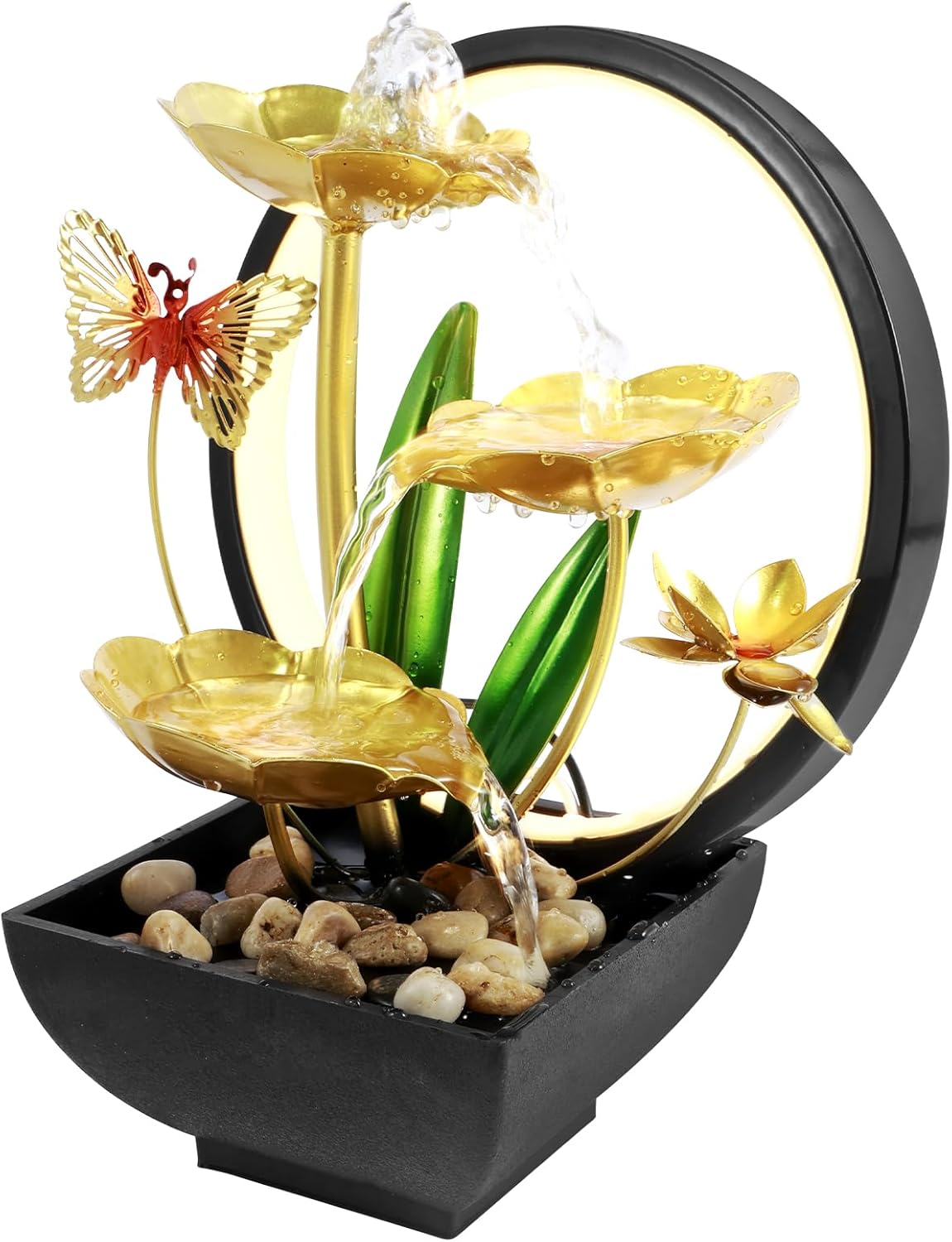 SHASUXTING USB Powered Tabletop Water Fountain with LED Light and Natural Rocks 11 Inch Tall