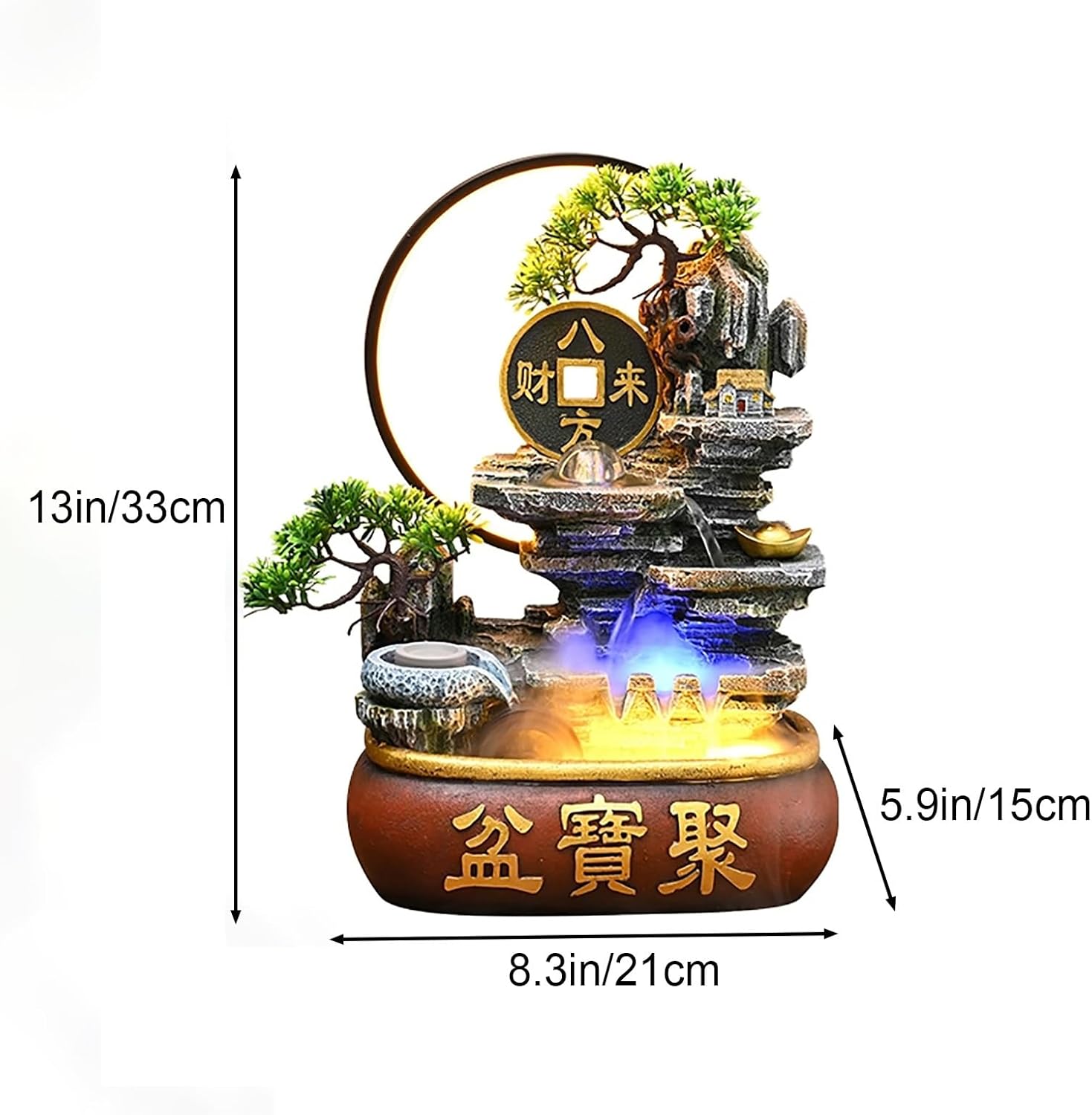 Soothing Waterfall Indoor Fountain with Prosperity Symbol