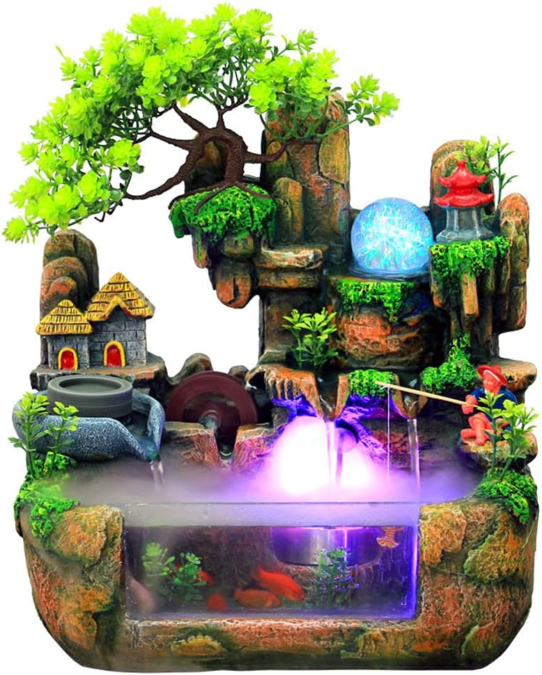 Waterfall Fountain Tabletop with LED Lights and Atomizer