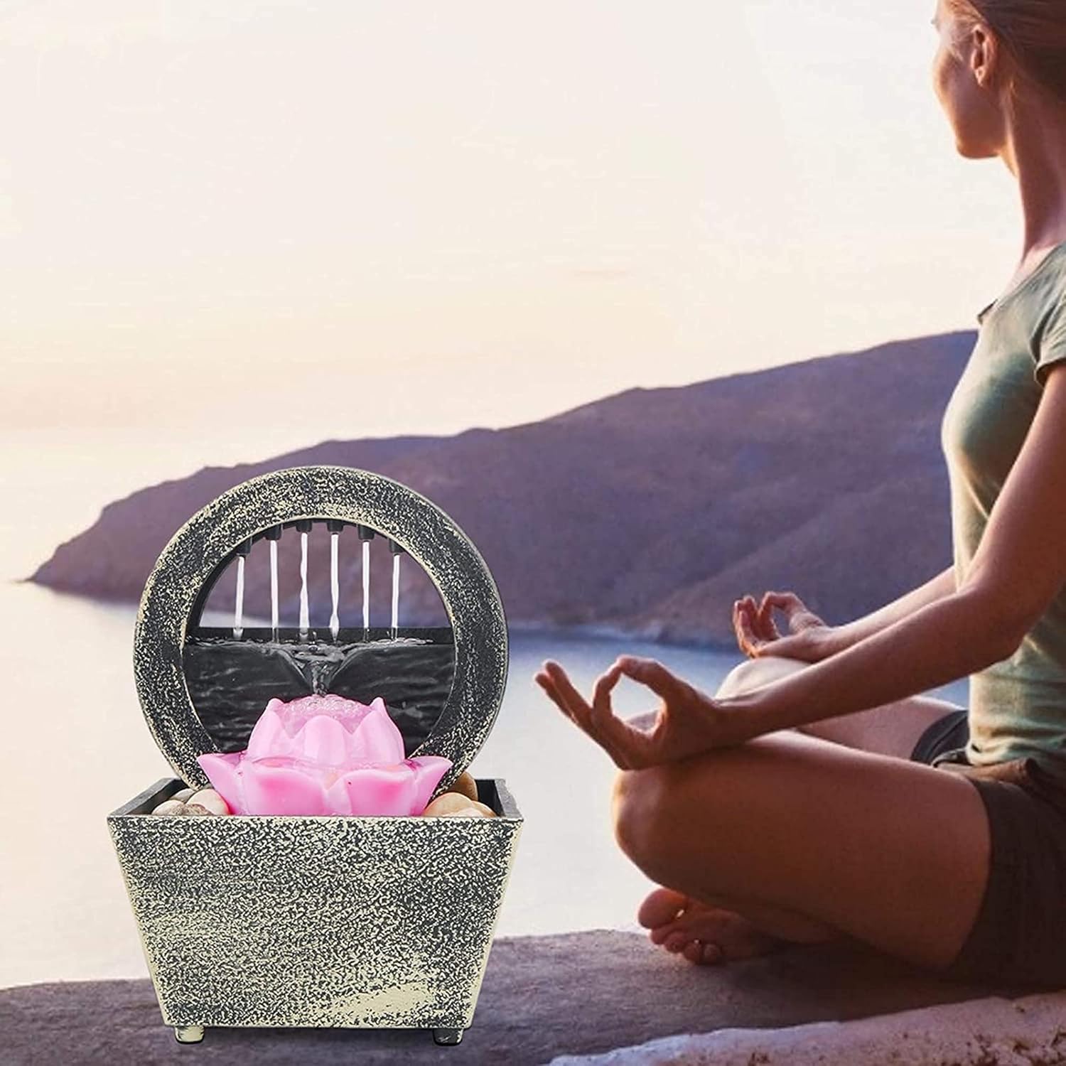 GWMWON Zen Meditation Tabletop Fountain with LED Lights