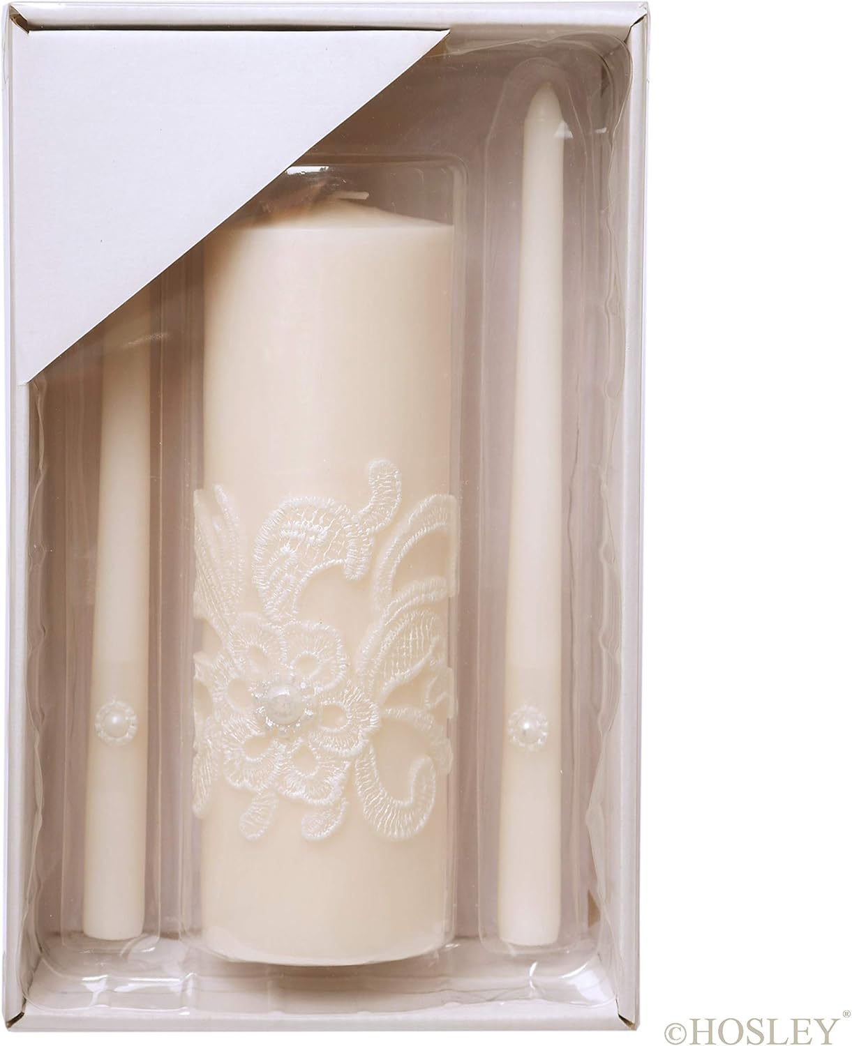 Hosley Wedding Unity Candles Set with 1 Pillar 2 Taper Candles Bundle