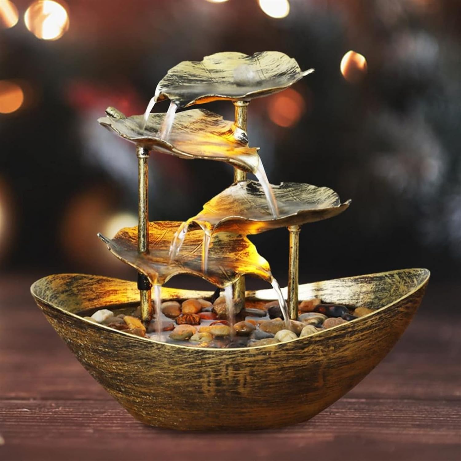 Elegant Desktop Fountain with LED Light and Lotus Design