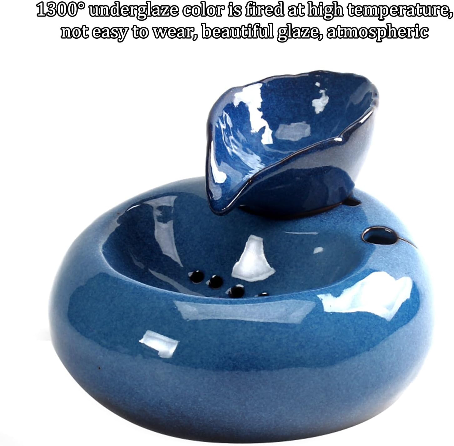 Blue Ceramic Mini Waterfall Fountain Pet Humidifier Desktop Ornament