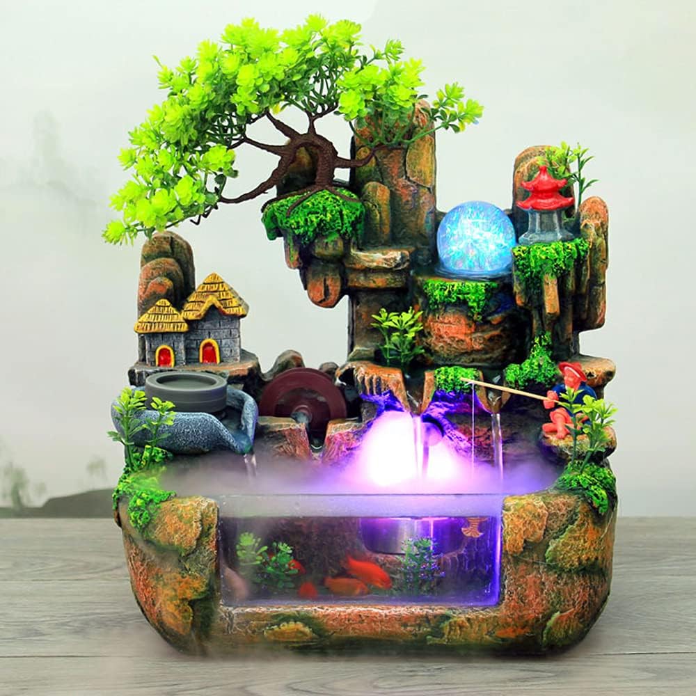 Waterfall Fountain Tabletop with LED Lights and Atomizer