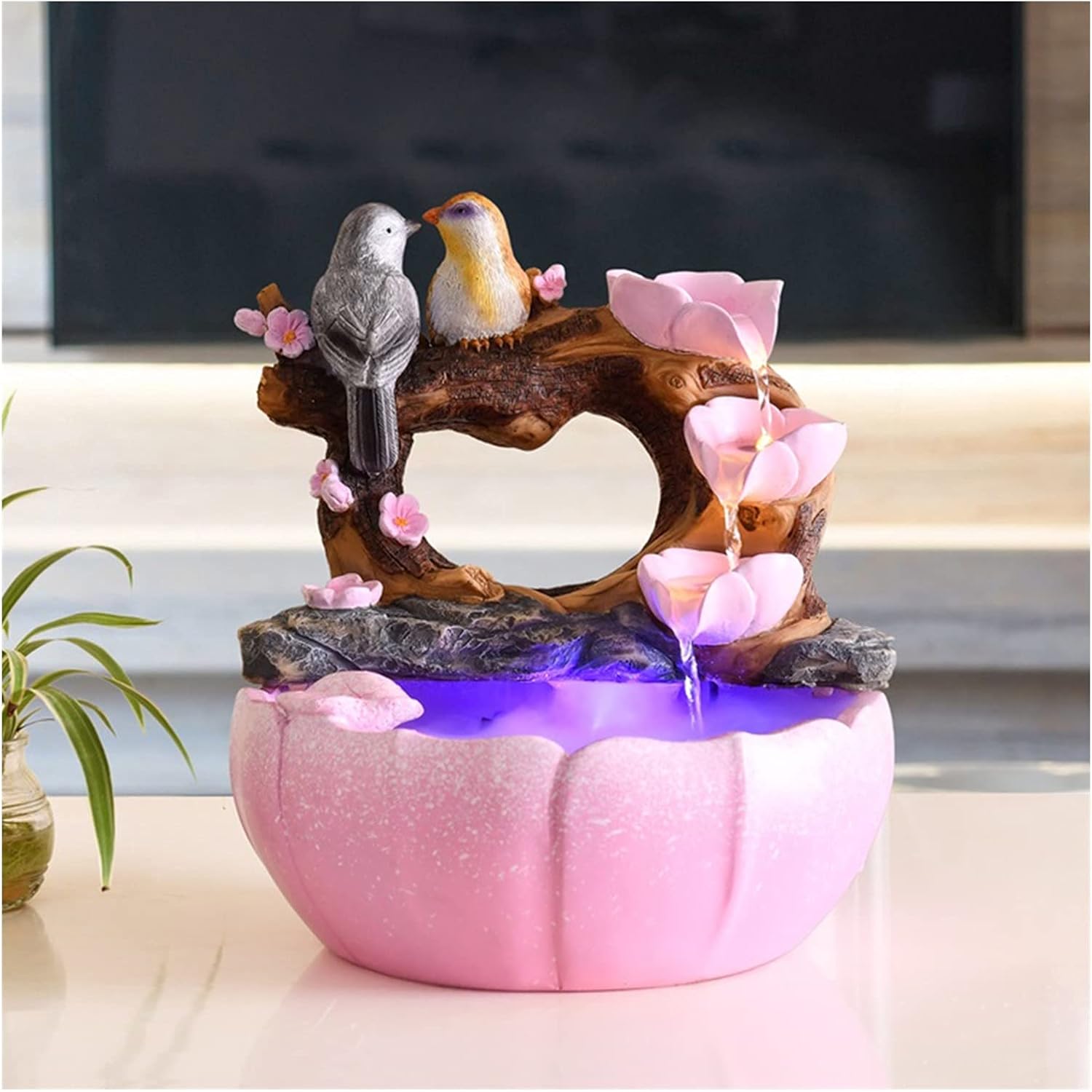 HIHELO Tabletop Waterfall Fountain with Light 10 Inch
