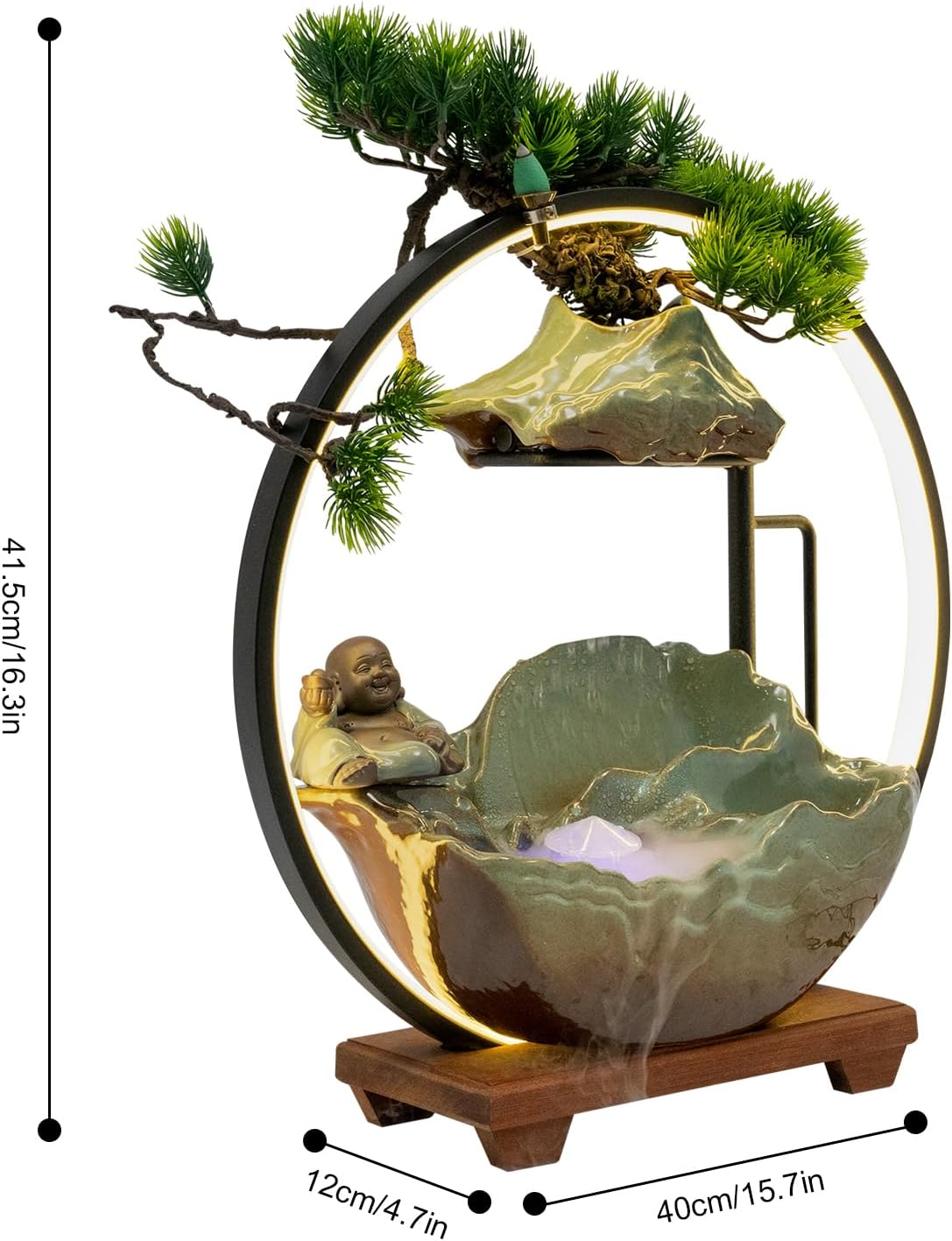 Tabletop Water Fountain with LED Light and Mist for Feng Shui and Relaxation