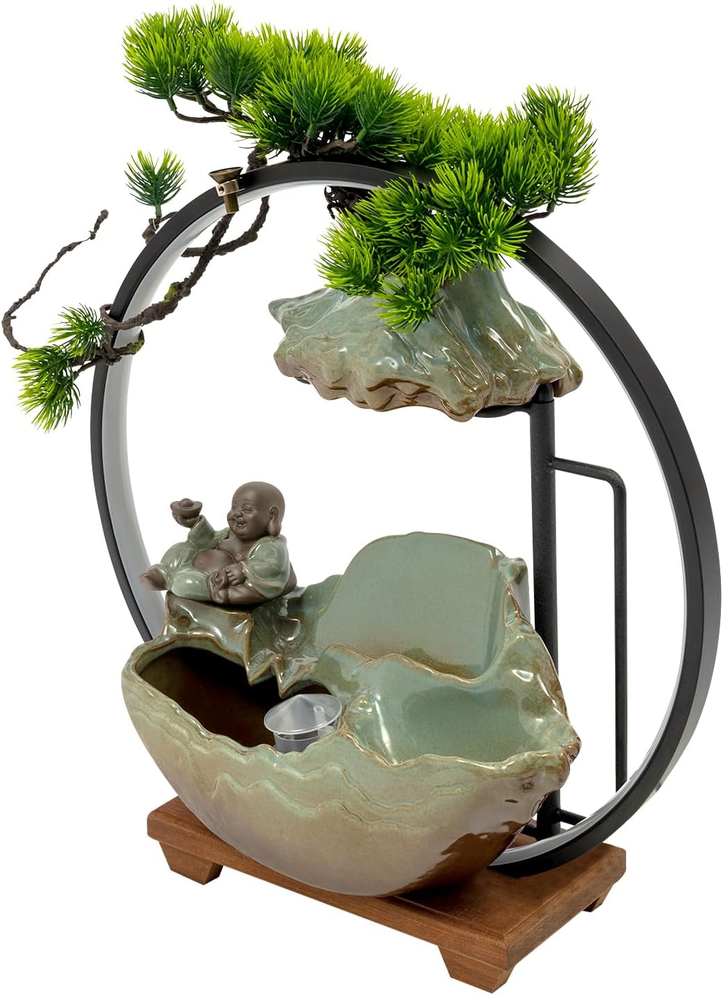 Tabletop Water Fountain with LED Light and Mist for Feng Shui and Relaxation