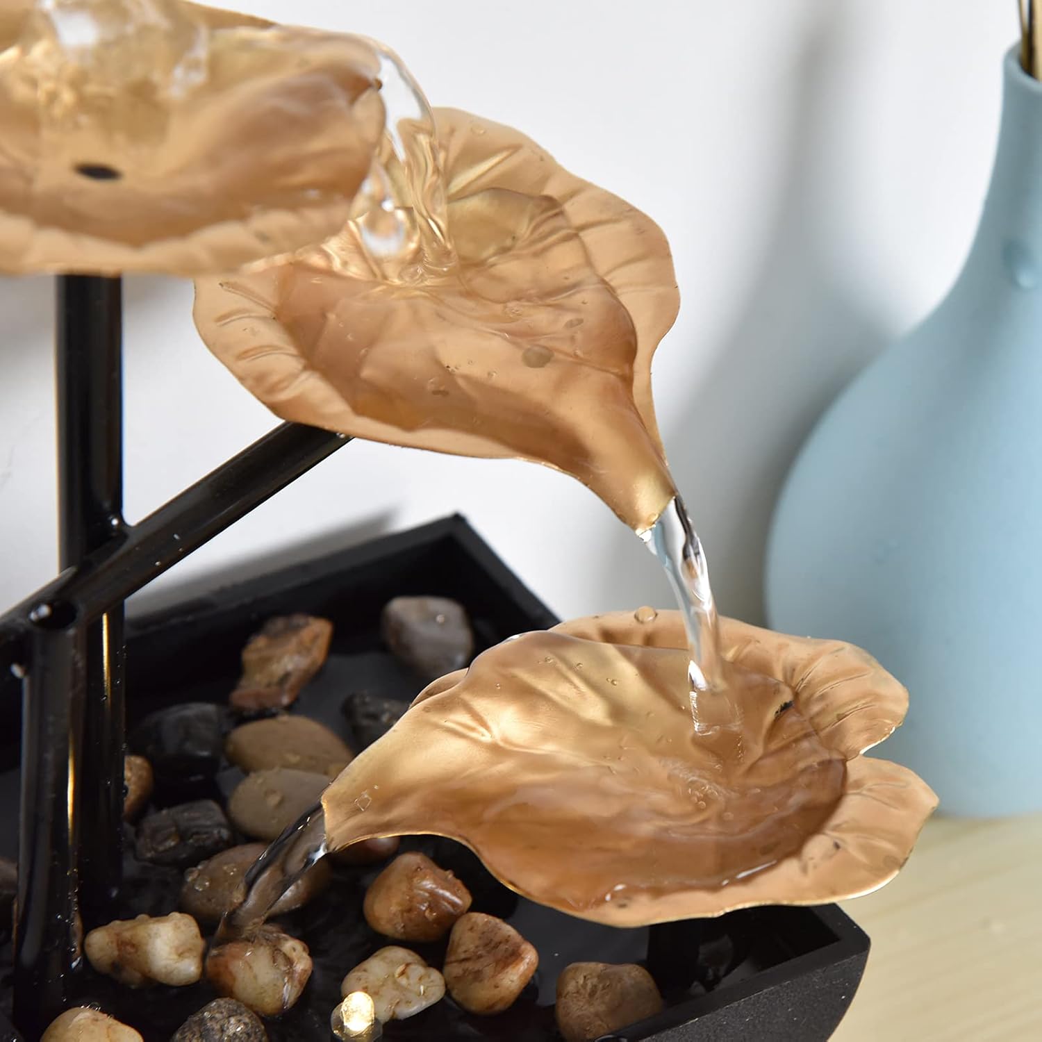 Modern Tabletop Fountain with LED Lights for Home Office Decor