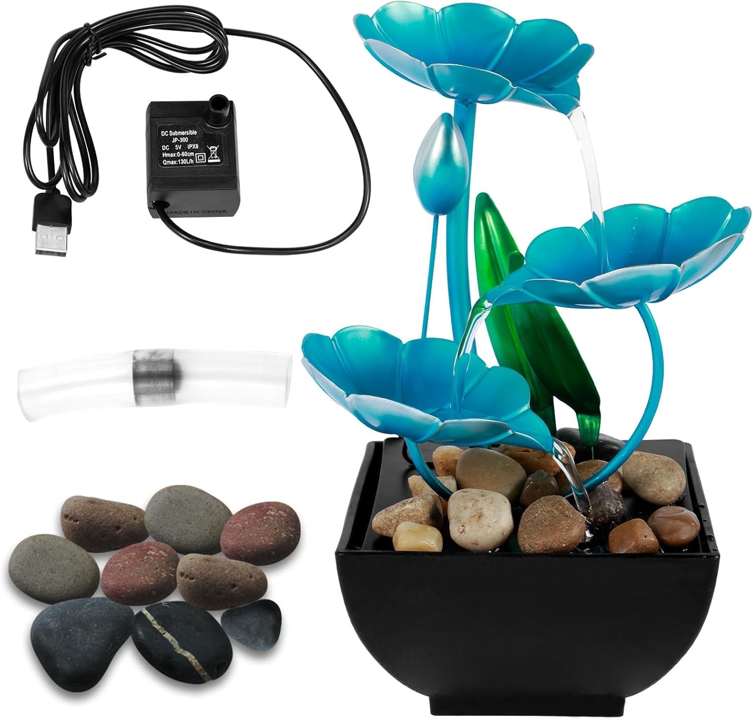 Blue USB Powered Mini Water Lily Tabletop Fountain