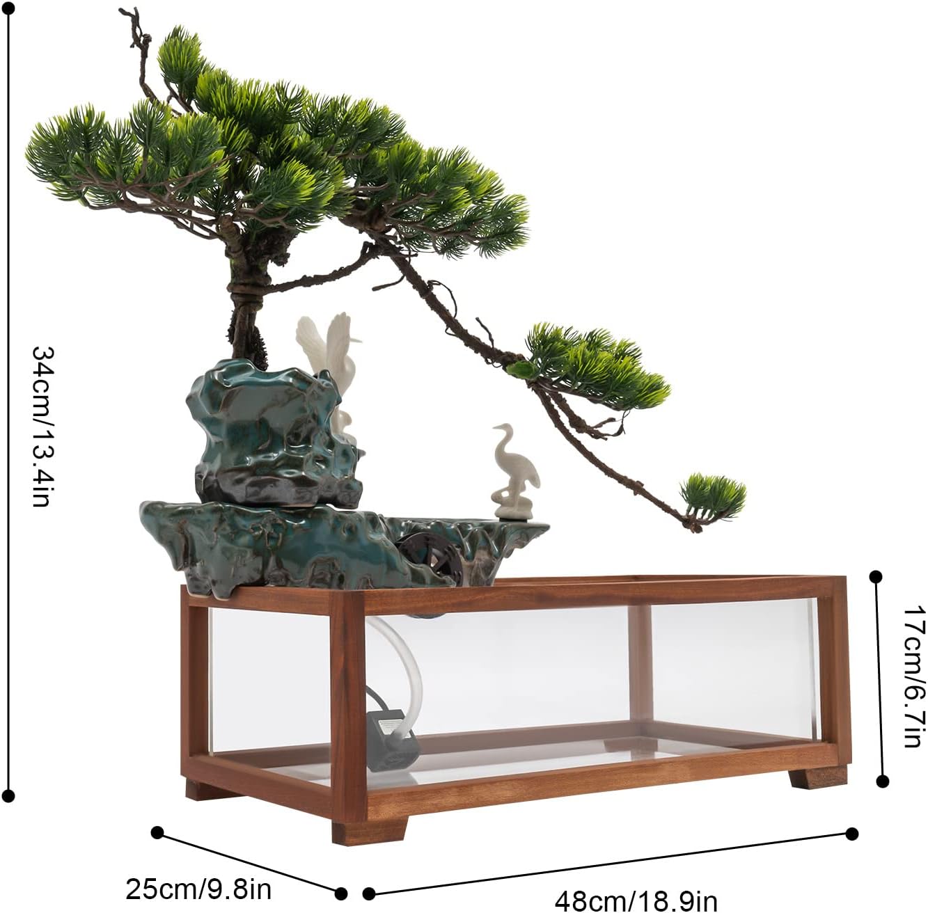 Headery Ceramic Relaxing Water Fountain with LED Light and Fish Tank