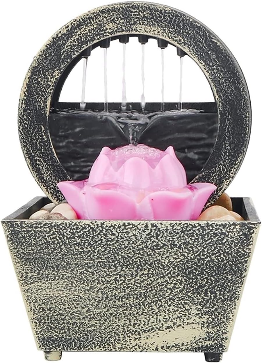 Gray Tabletop Fountain with Flowing Waterfall for Feng Shui and Home Decor