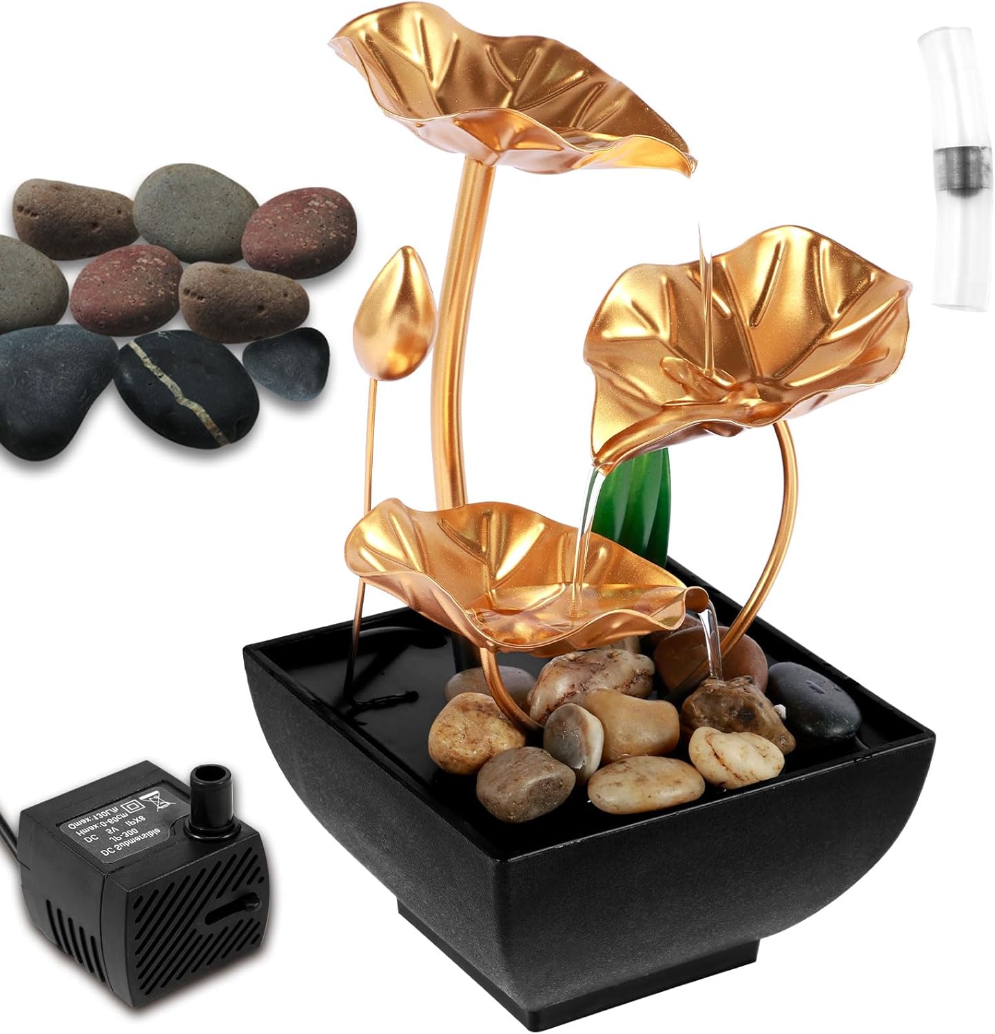 Abizarch Tabletop Fountain USB Powered Mini Waterfall Decoration with Rocks for Office Bedroom