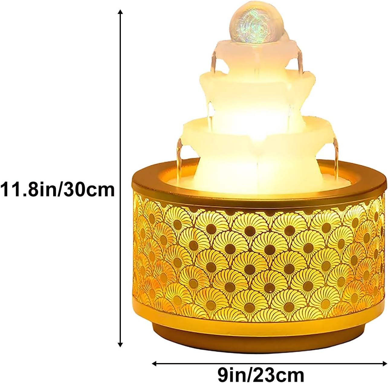 Yellow X-Large Zen Desk Water Fountain with LED Crystal Ball