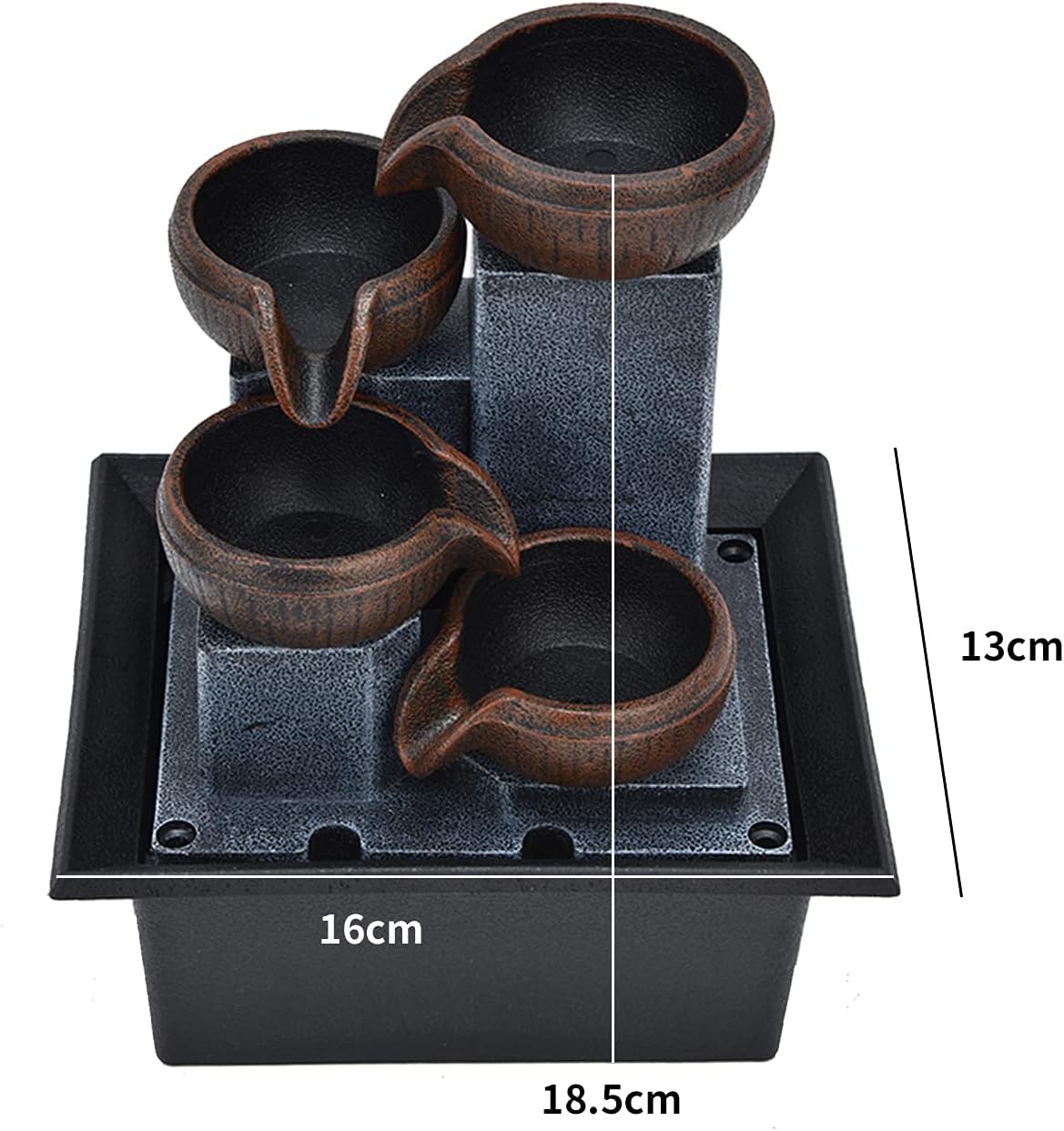 Tabletop Water Fountain with LED Yellow Light for Office and Home Decor