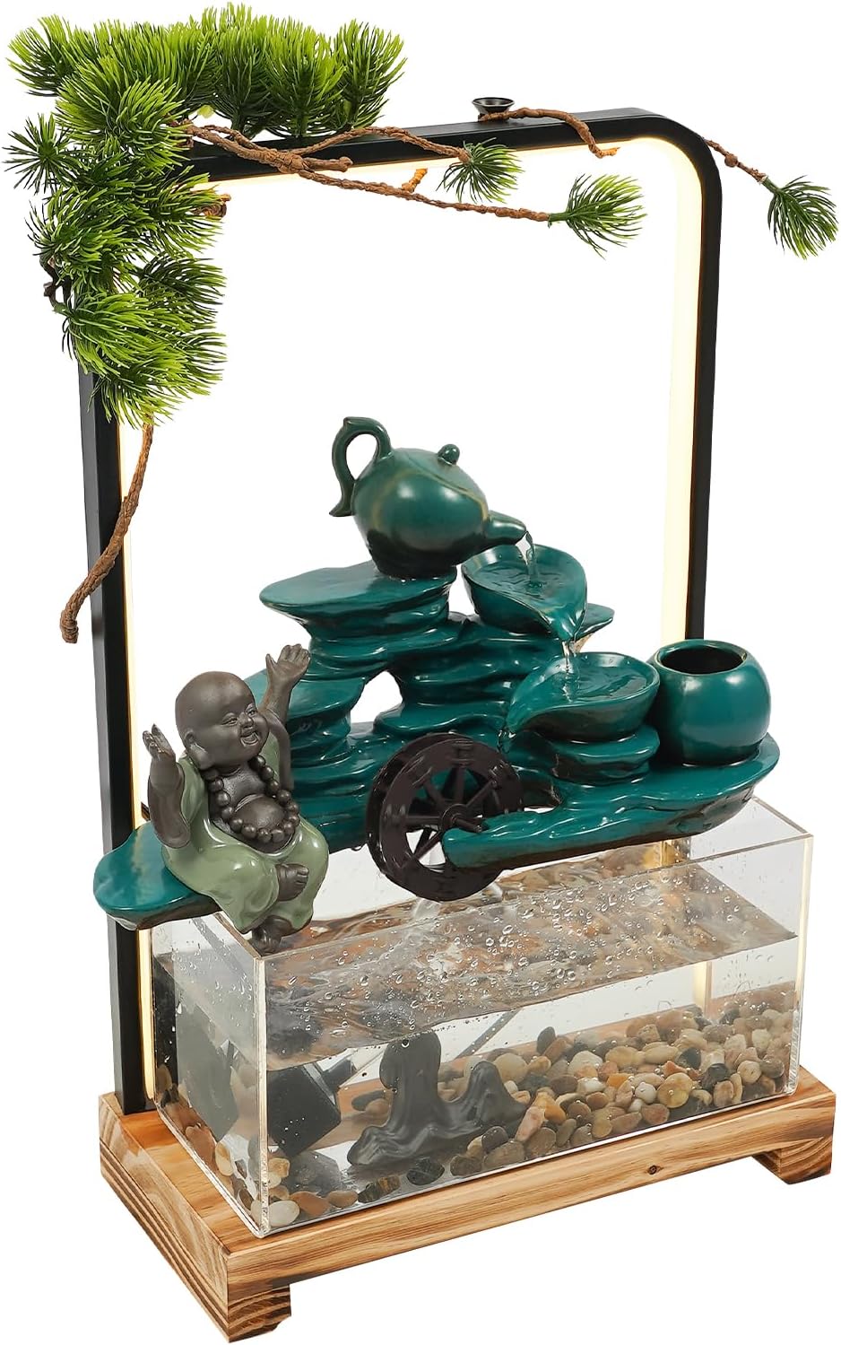 Eapmic Desktop Waterfall Fountain with Fish Tank and LED Light