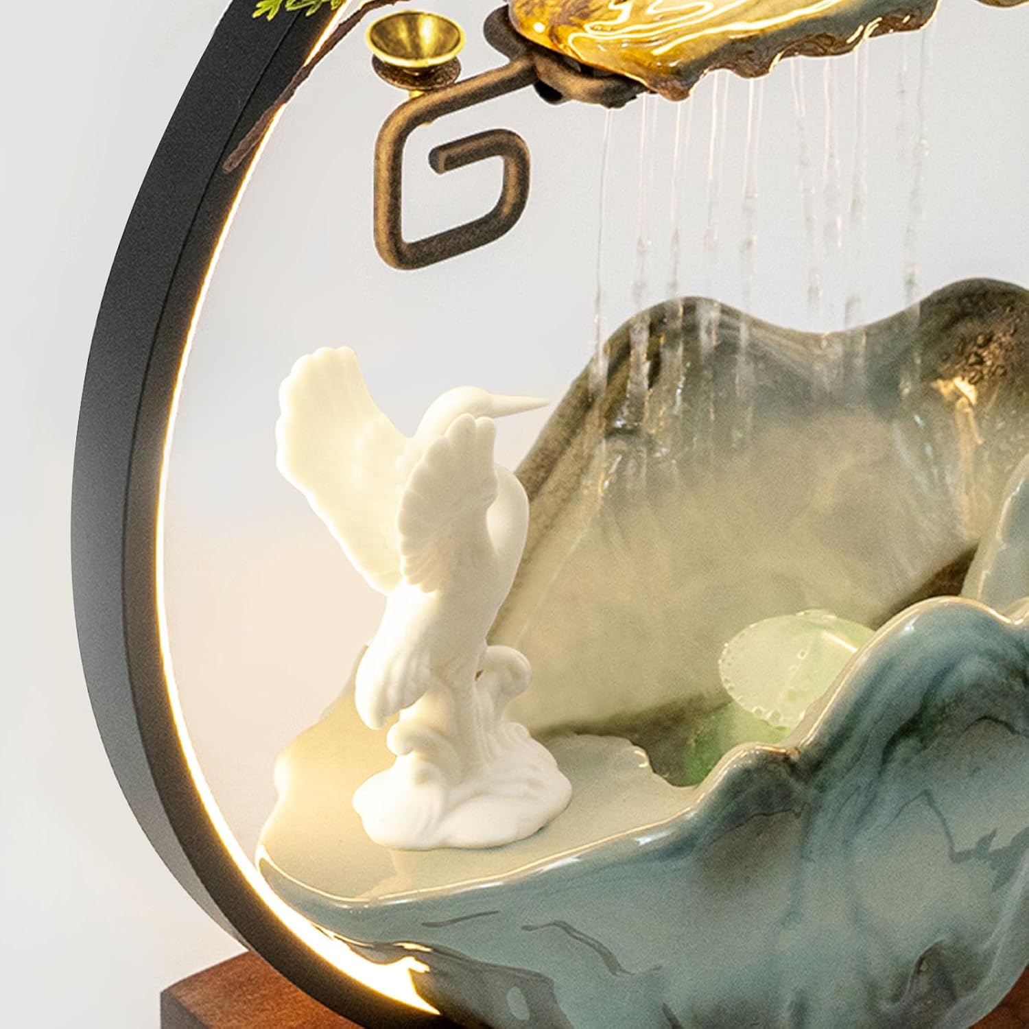 WUSILILU Tabletop Water Fountain with LED Light Ring