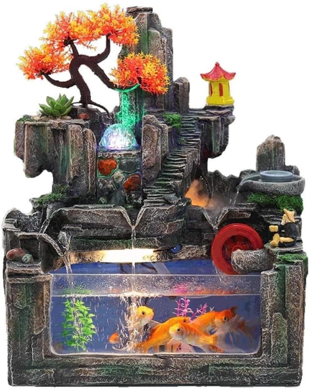 DHAEY Tabletop Fountain with Resin Rockery and Water Flow