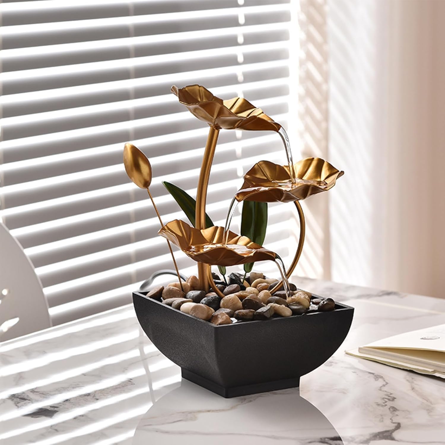 Abizarch Tabletop Fountain USB Powered Mini Waterfall Decoration with Rocks for Office Bedroom