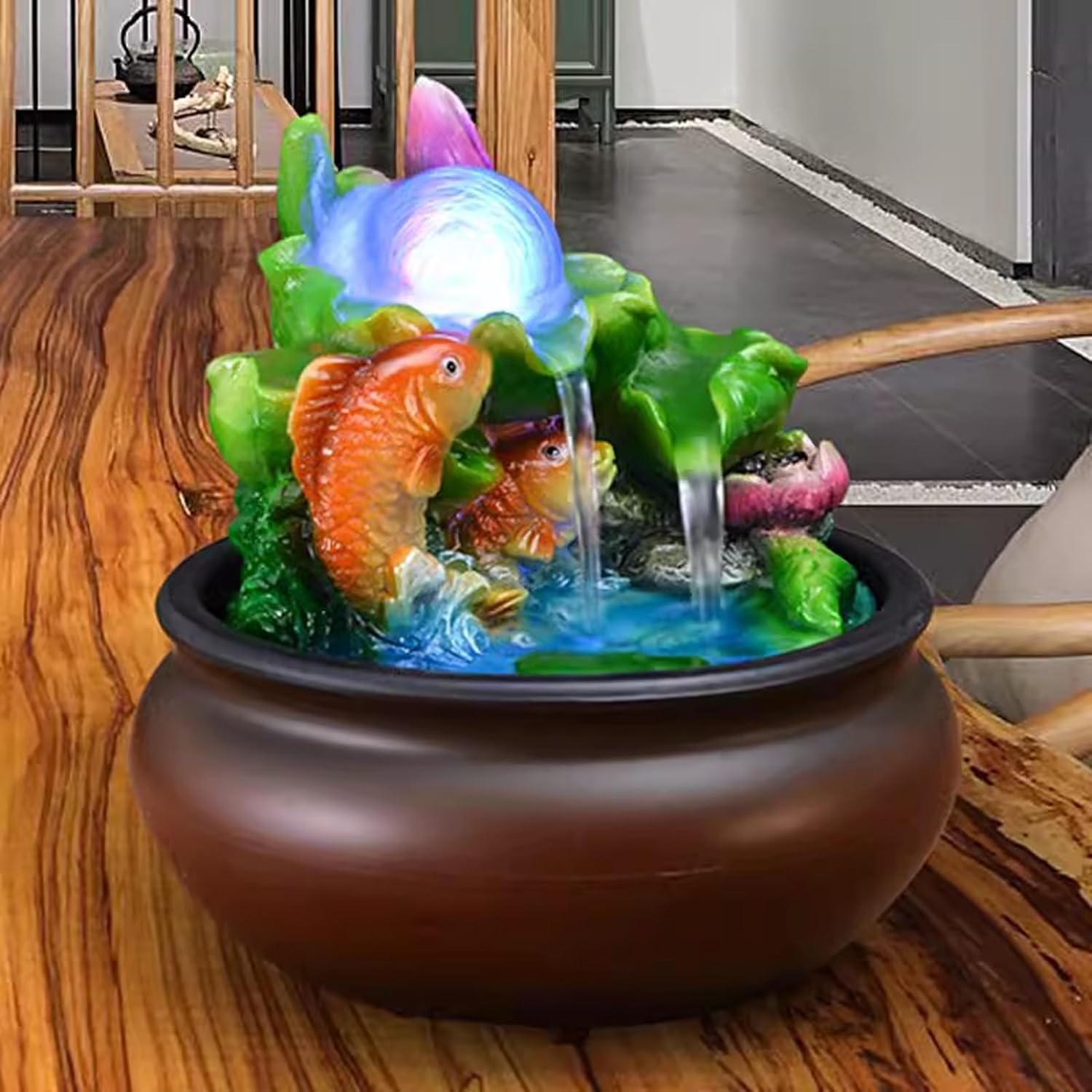 GRFIT Tabletop Water Fountain Decor with Chinese Style Rockery