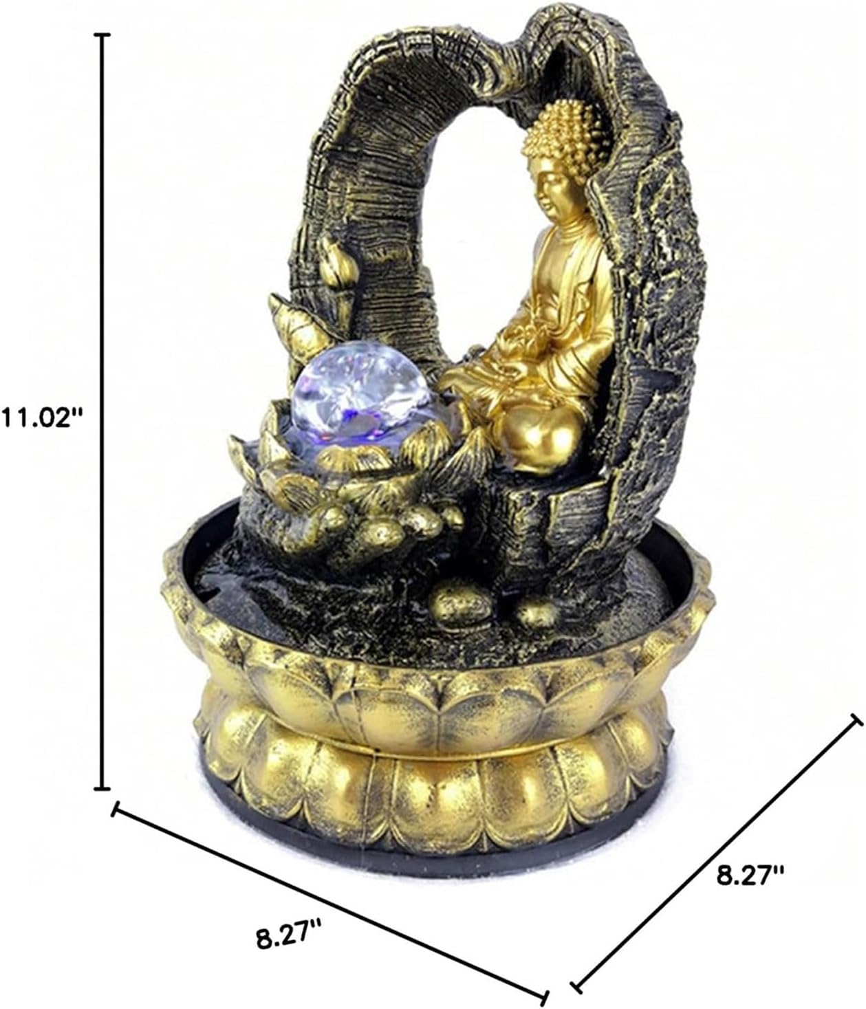 Buddha Fountain with Light 12 Inch Tabletop Indoor Fountain for Living Room and Office
