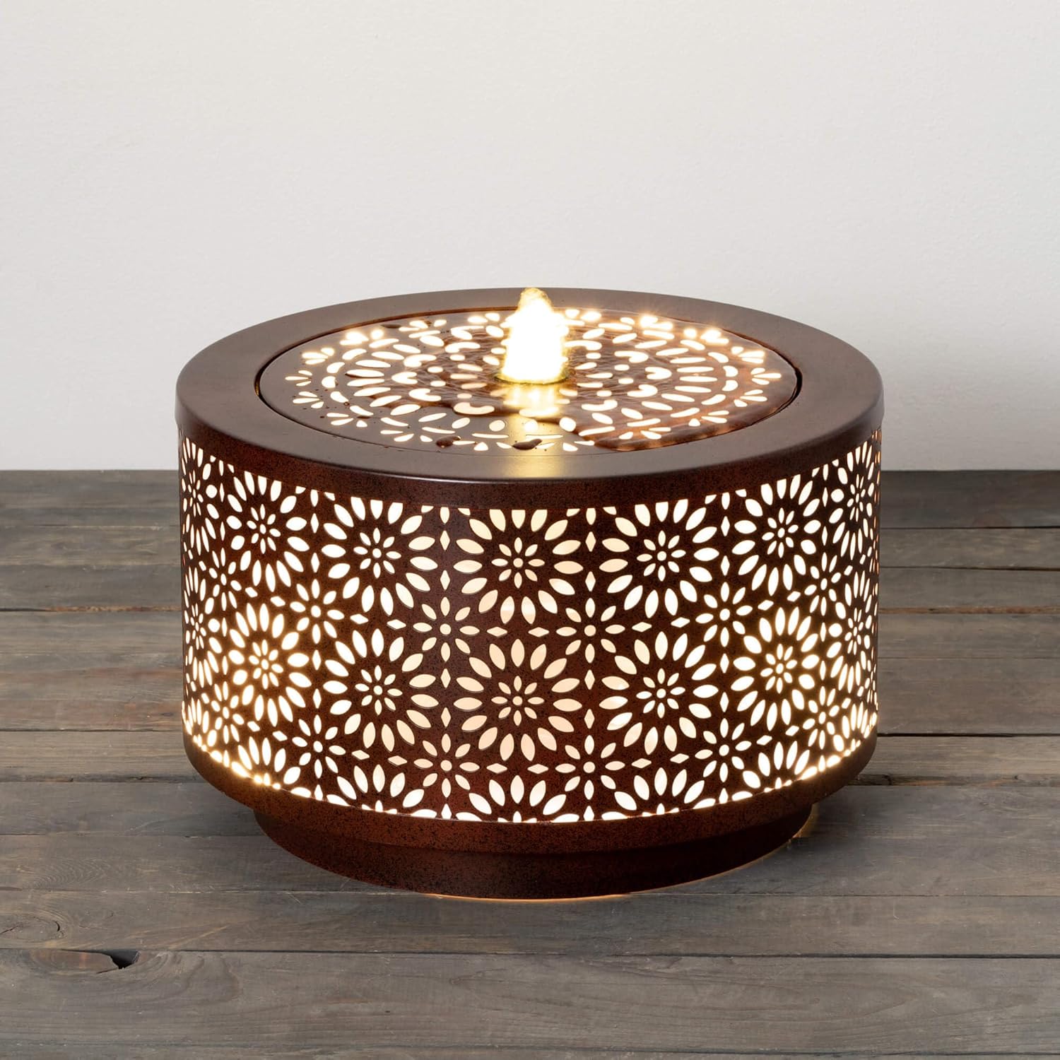 Sullivans Copper Flower Cutout Medium Water Fountain with LED Light and Easy Setup Pump