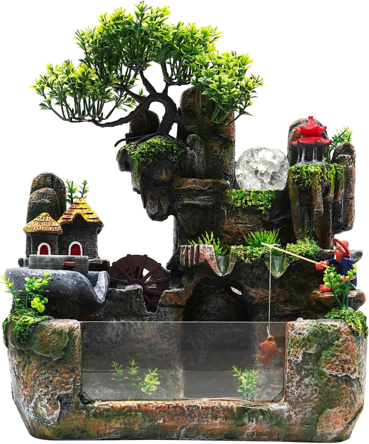 Resin Desktop Fountain with LED Lights and Atomizer