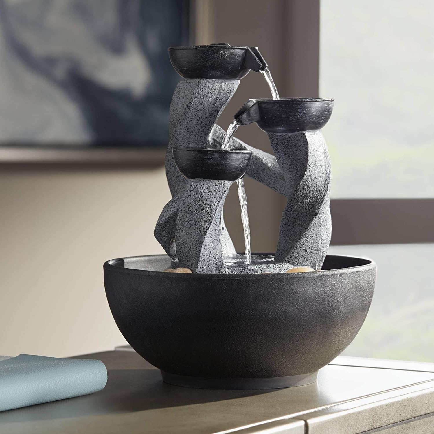 Three Twist Column 11 Inch High LED Tabletop Fountain