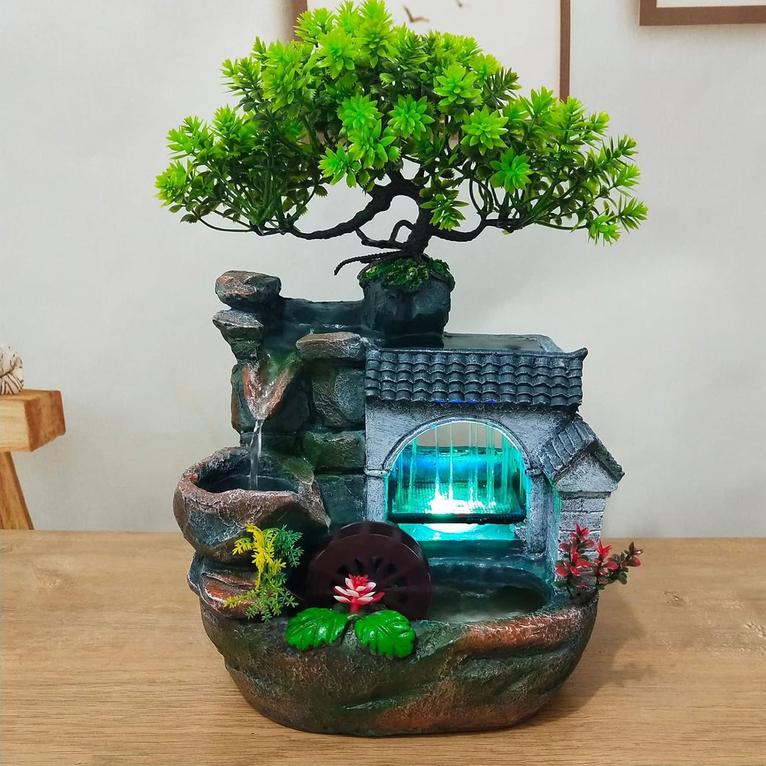Tabletop Indoor Fountain with LED Light and Automatic Pump