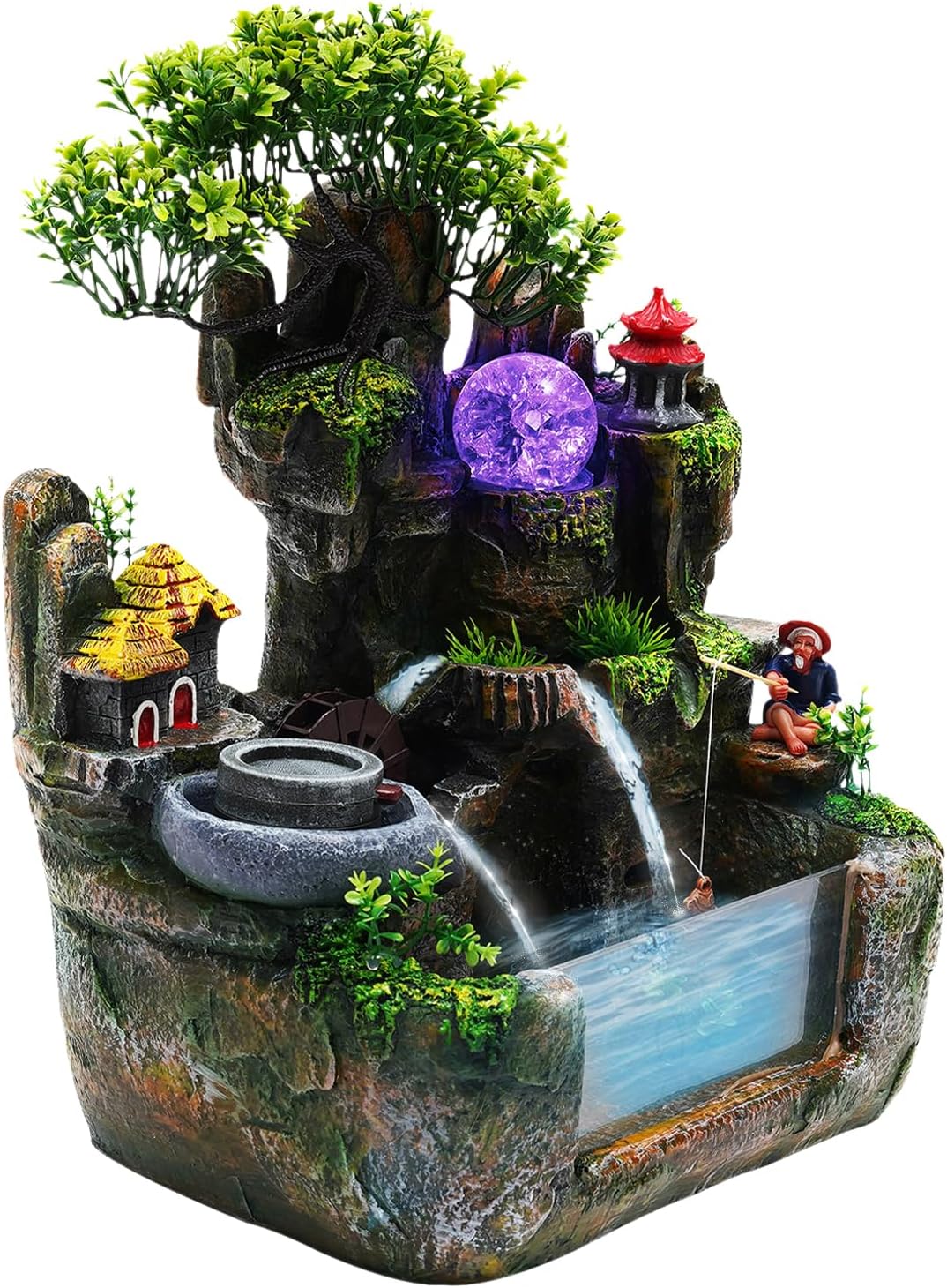 Modern Tabletop Waterfall Fountain with LED Light and Pump