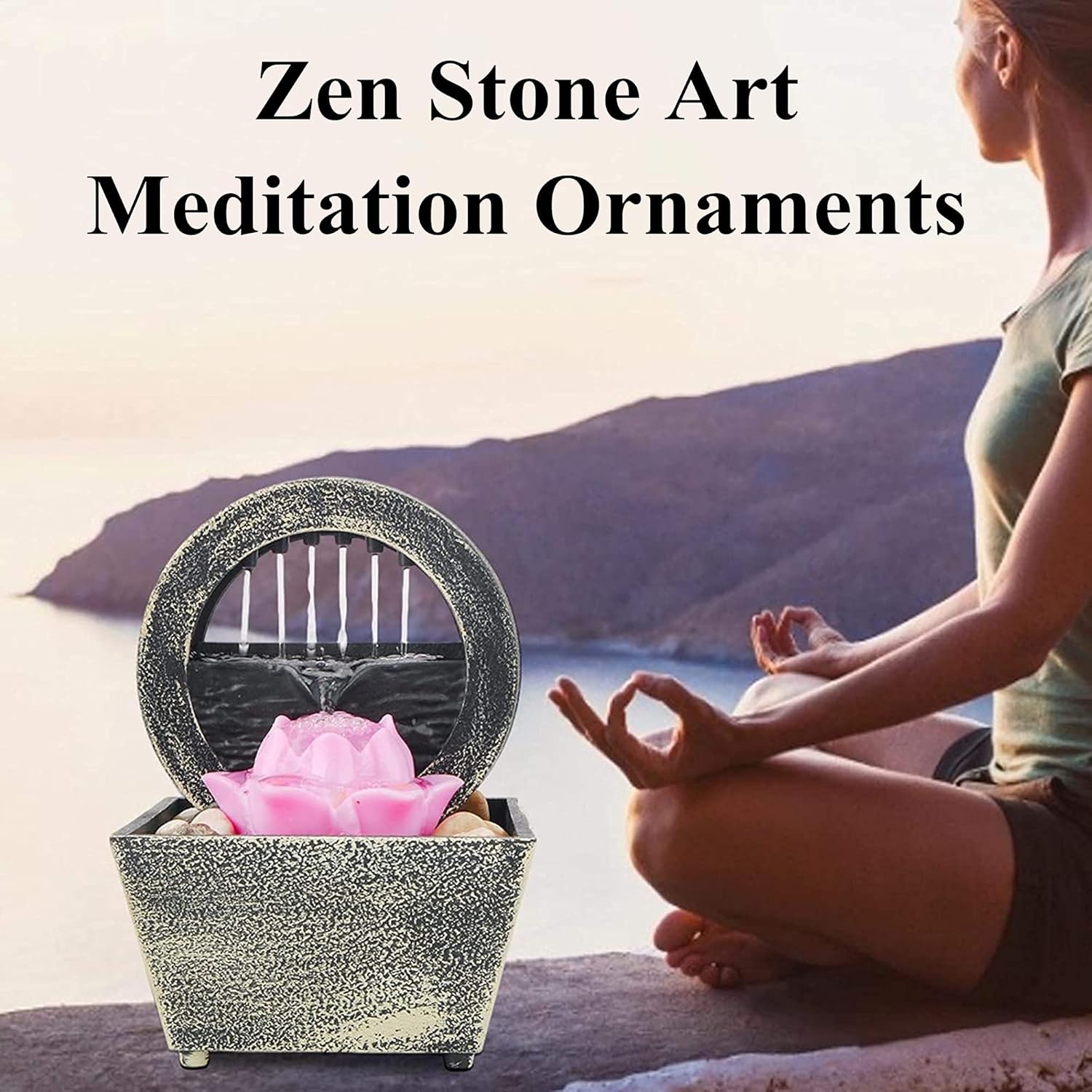 GWMWON Zen Meditation Tabletop Fountain with LED Lights