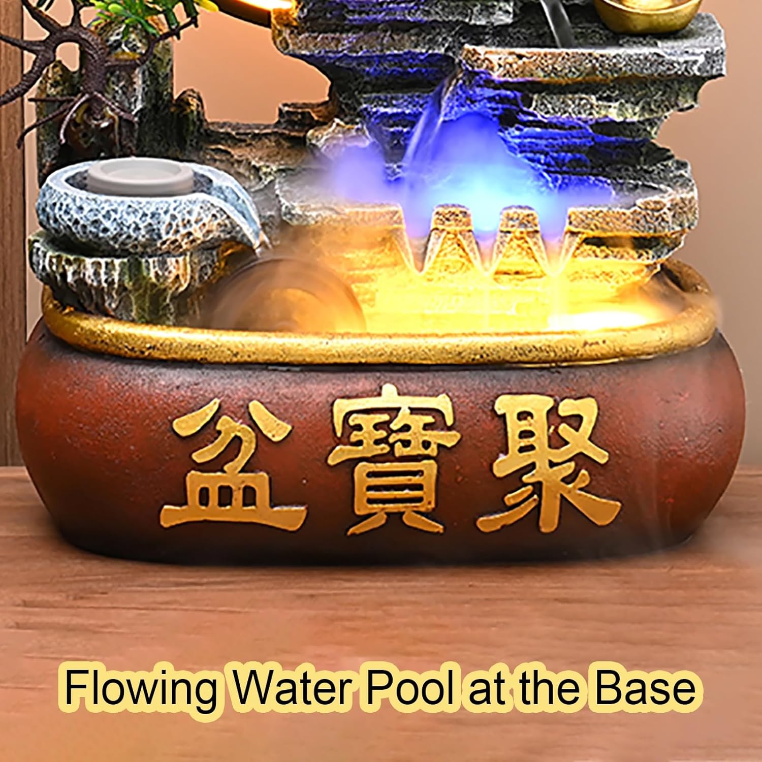 Soothing Waterfall Indoor Fountain with Prosperity Symbol