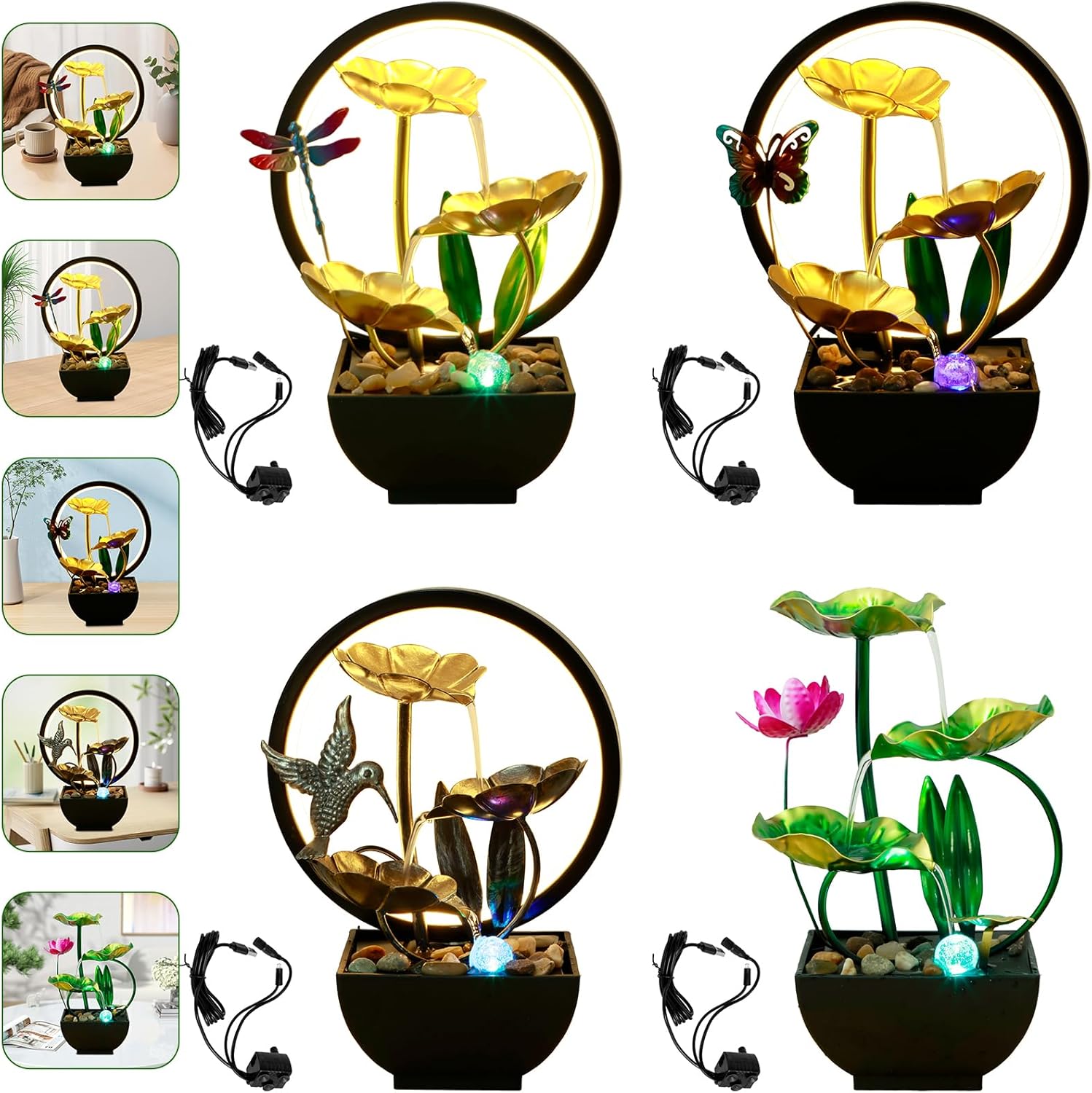 Butterfly Tabletop Water Fountain with USB Power and LED Light