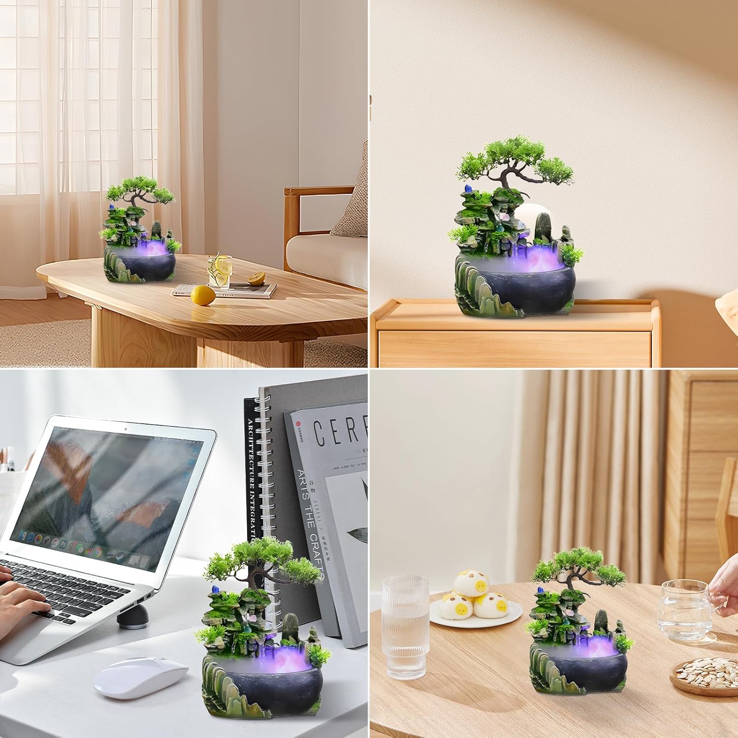 Free 10 PCS Crystal Energy Guard Tabletop Bonsai Fountain with LED Lights