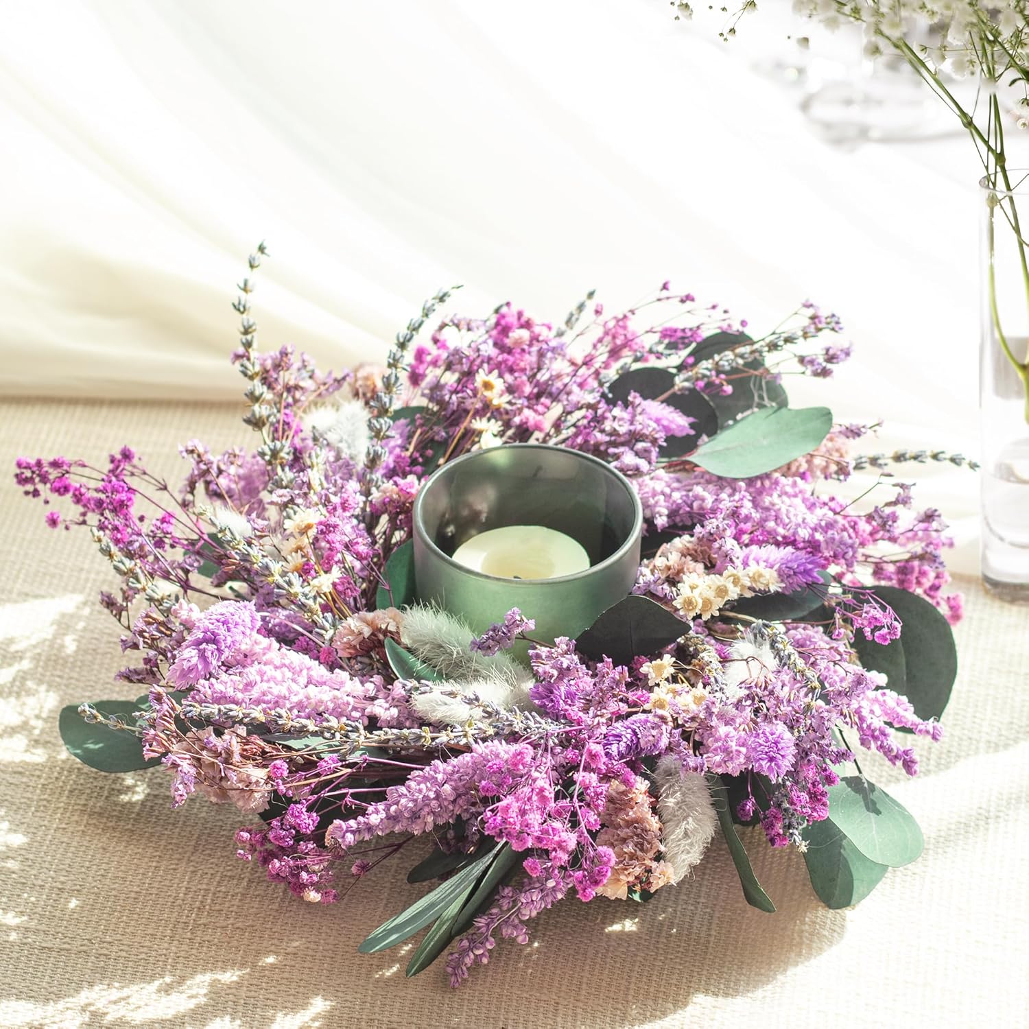 KI Store Purple Lavender Wreath 10-Inch Natural Dried Flowers Table Centerpiece