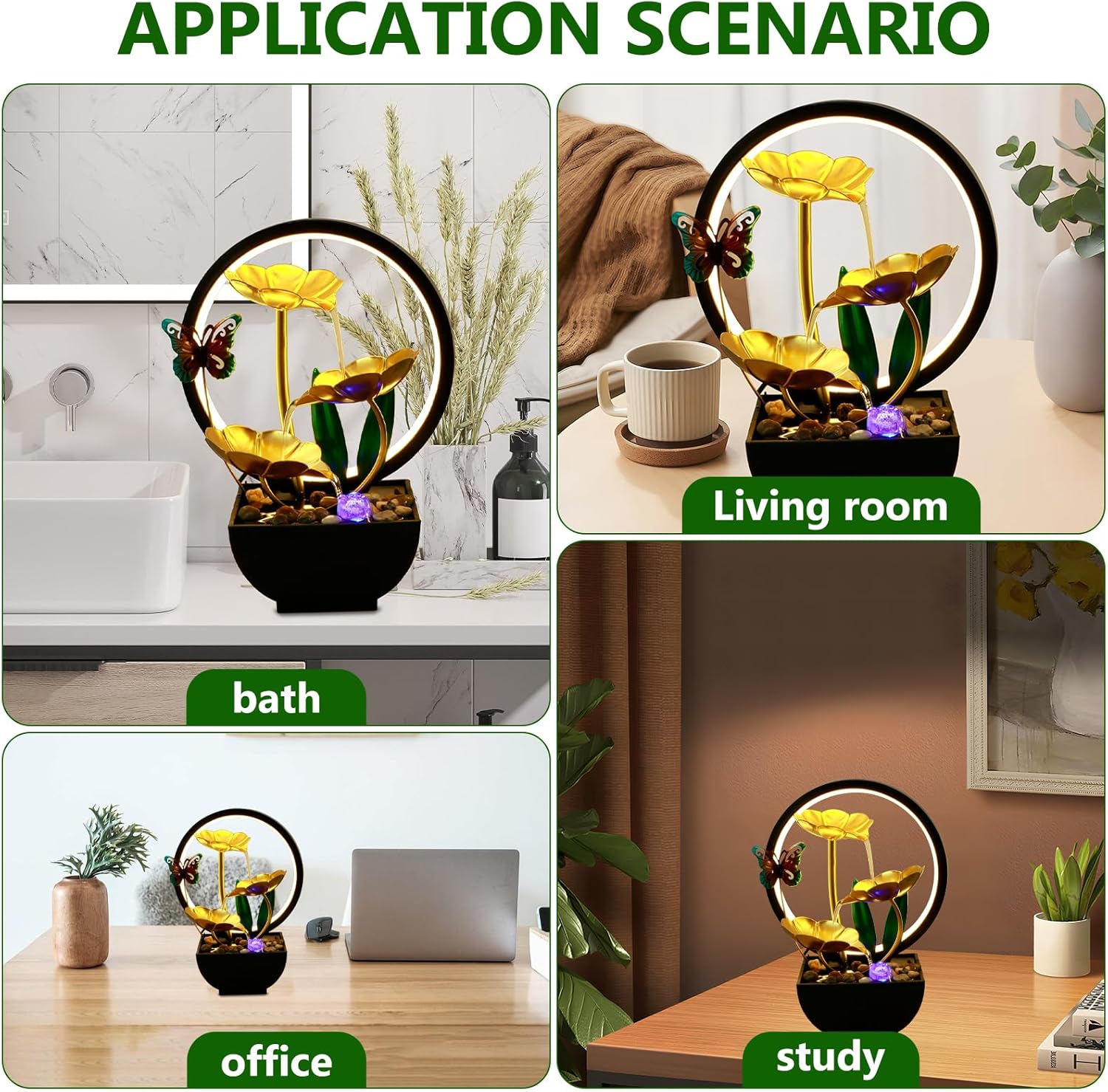 Butterfly Tabletop Water Fountain with USB Power and LED Light