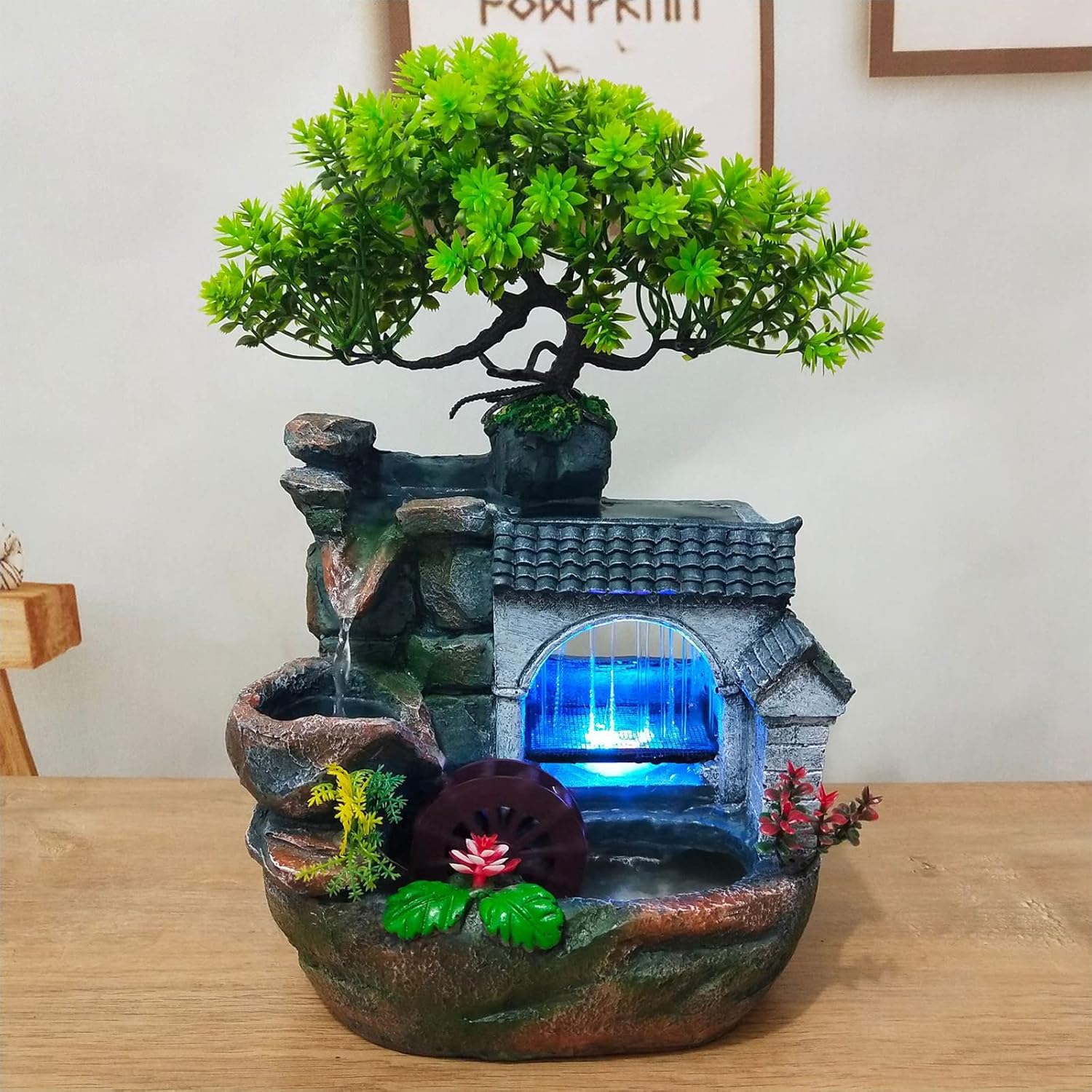 Tabletop Indoor Fountain with LED Light and Automatic Pump