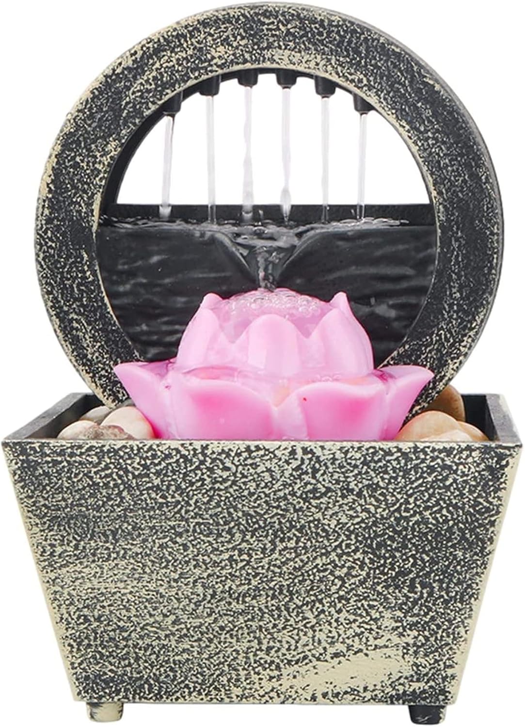 GWMWON Tabletop Fountain with LED Light Lotus
