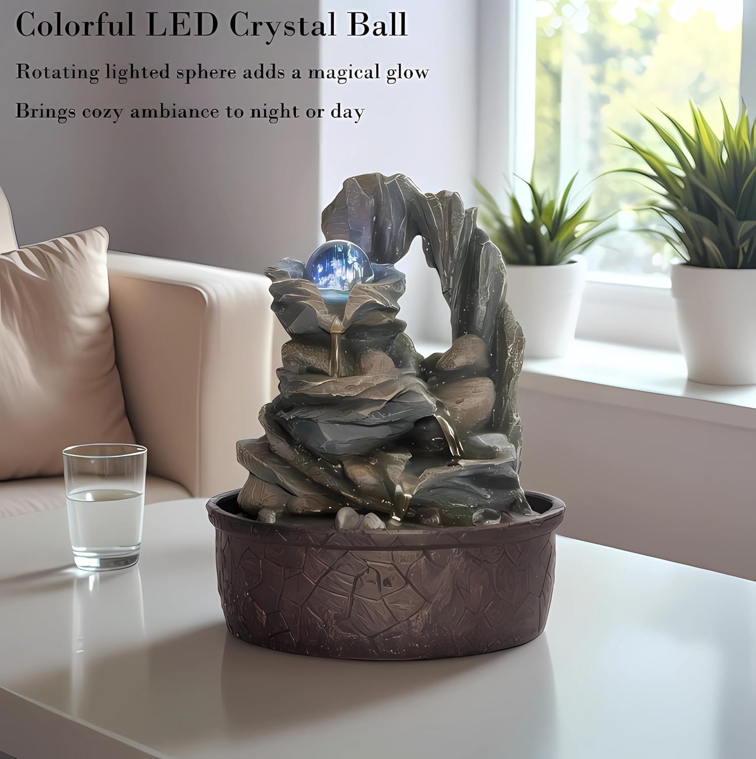 GIDITA Tabletop Water Fountain with LED Light