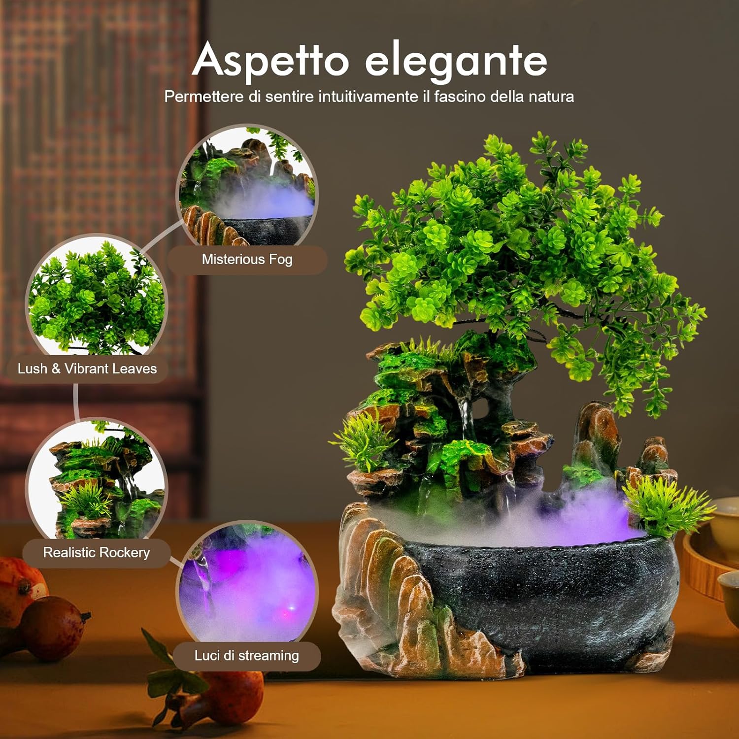 DIITGGE Tabletop Fountain with LED Lights and Humidifier