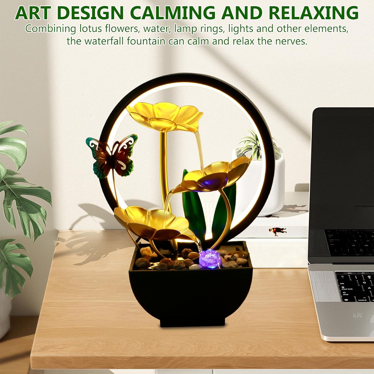 Butterfly Tabletop Water Fountain with USB Power and LED Light